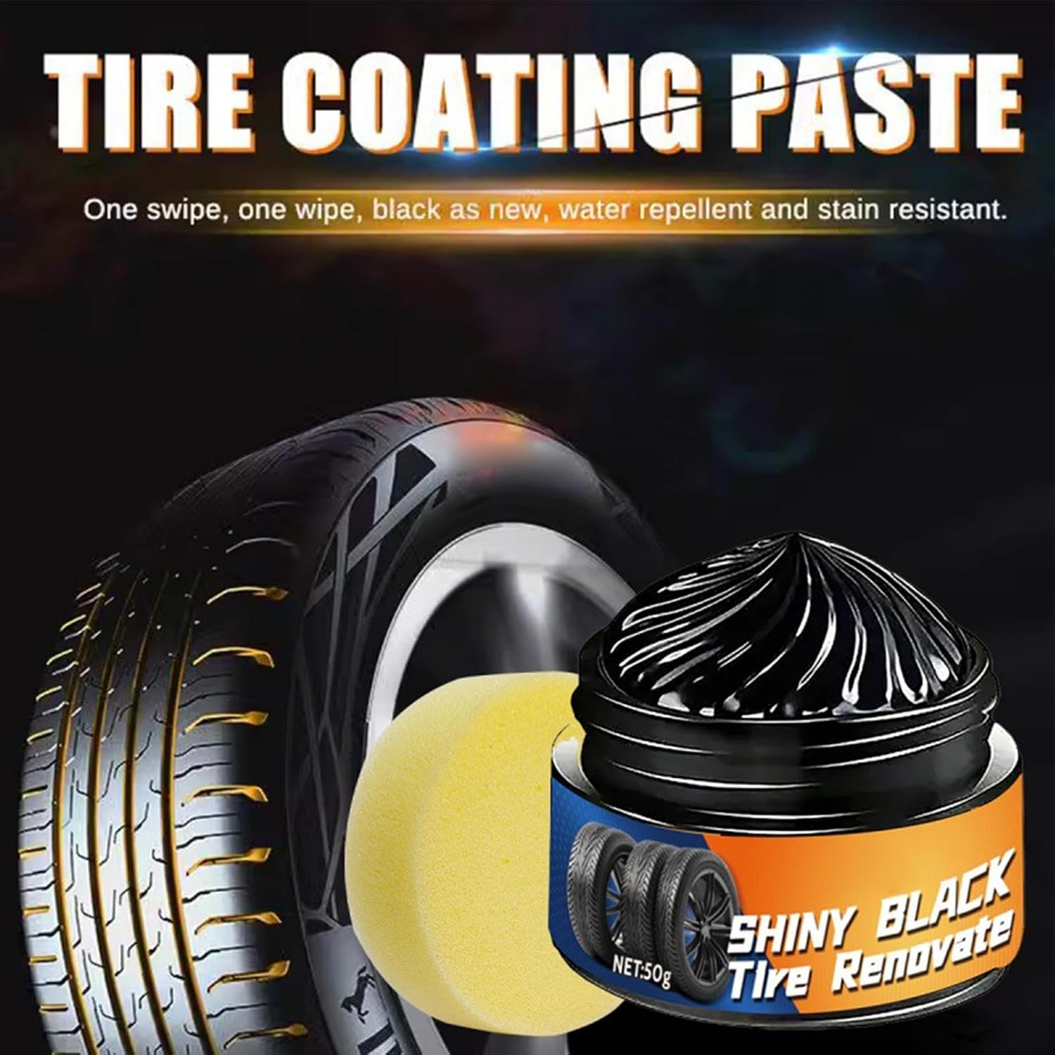 Gupcaqosjw Tire Paste - Tyre Dressing Rim Care Wax,50G Sponge Included Automotive Maintenance Restorer for Caravan Truck Garage Commuting Road Trip Minivan image number 4