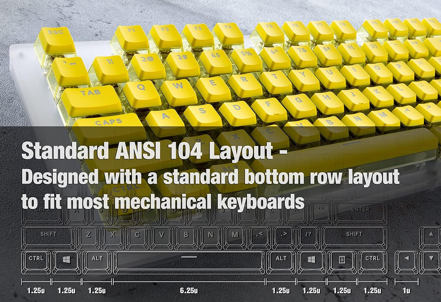 Gunmjo Crystal Pudding Keycap for Gaming Keyboard with Cherry MX Switches, ABS Translucent Keycaps for Backlit Mechanical Keyboard, OEM Profile 104 Keys with 6.25U Space Bar, Painted Yellow Color image number 1