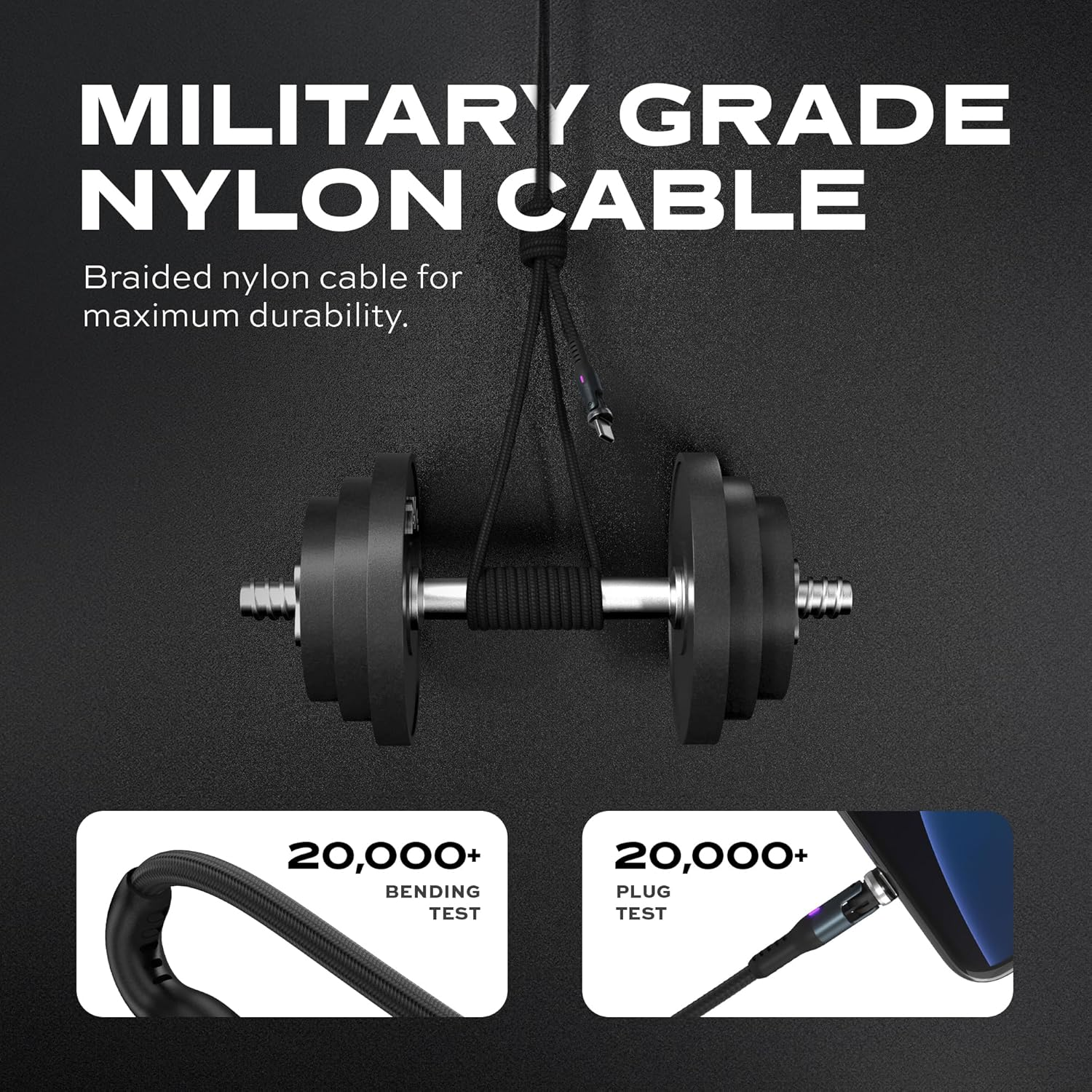 STATIK 360 Magnetic Phone Charger | Magnetic USB C Charging Cable | 3-In-1 Magnetic Charger Cable for All Devices | Iproduct, Micro-Usb, USB-A & USB C Magnetic Charging Cable | Black, 6FT/2M image number 2