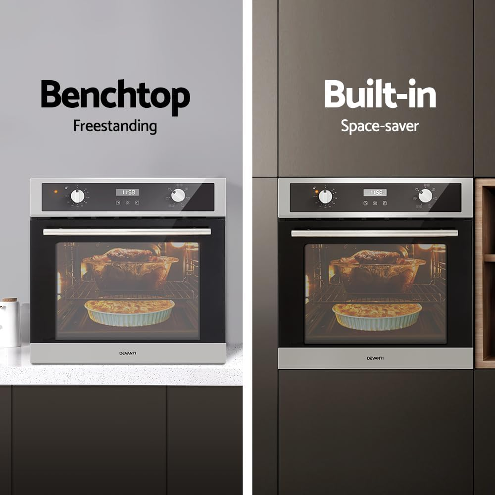 Devanti Electric Built in Wall Oven 80L Convection Grill Ovens Stainless Steel image number 1