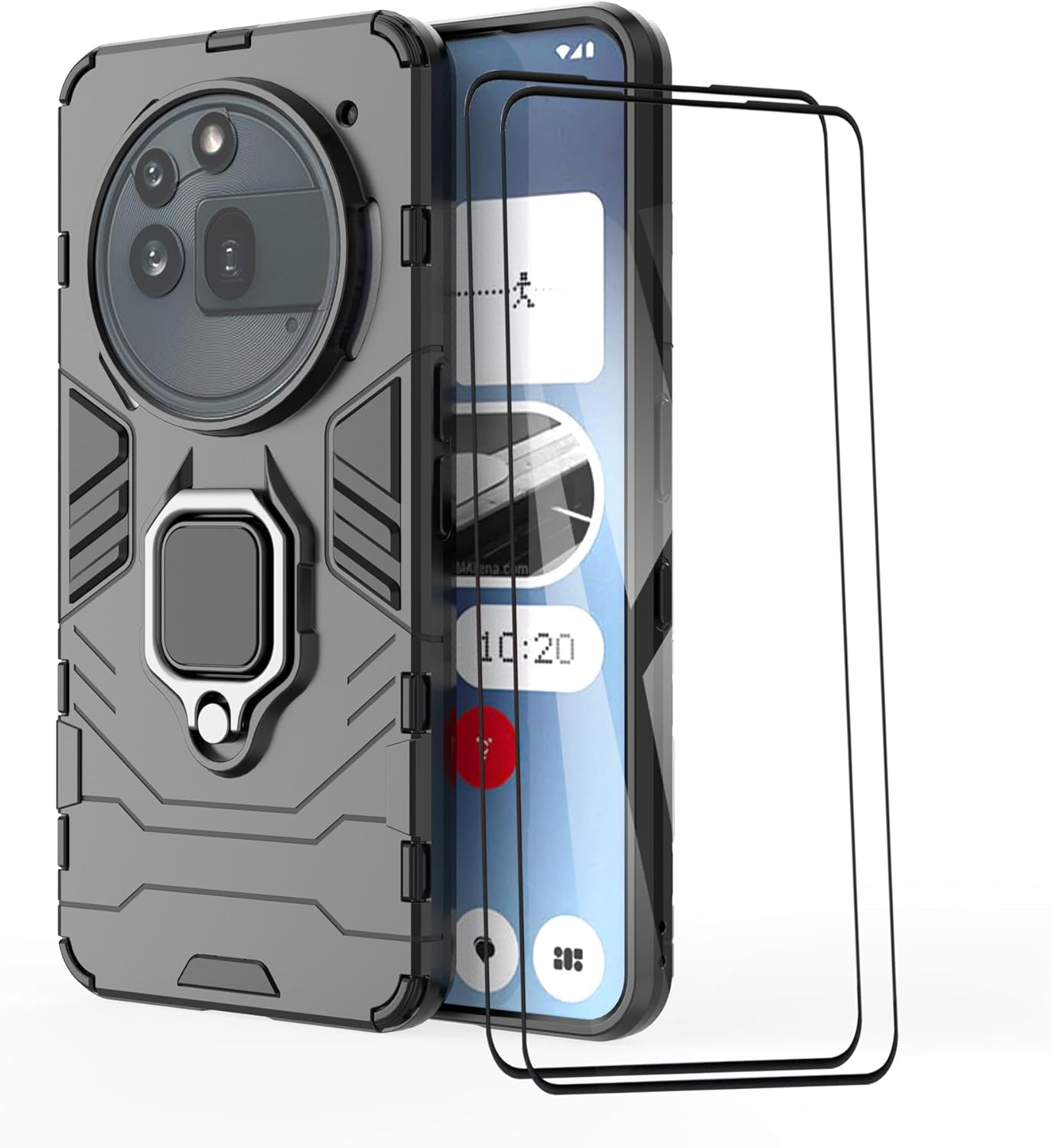 ESTH Compatible with Nothing Phone (3A) Case with 2 Pieces Protective Film [Durable] Ring Stand Case [For Mobile Phone Holder Car Magnet] Military Shockproof Mobile Phone Case, Black