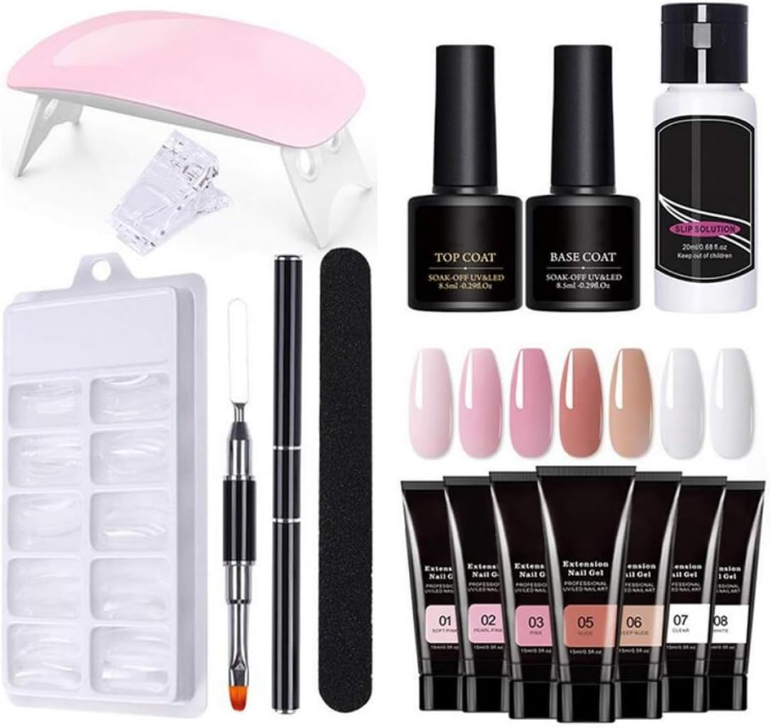 Gel Nail Kit 15Ml 7 Colors Gel Extension Nail Kit with UV Lamp Nail File Clip Builder Gel Nail Kit Long-Lasting Gel Polish Starter Kit for Home Salon Gel Extension Nail Kit image number 1