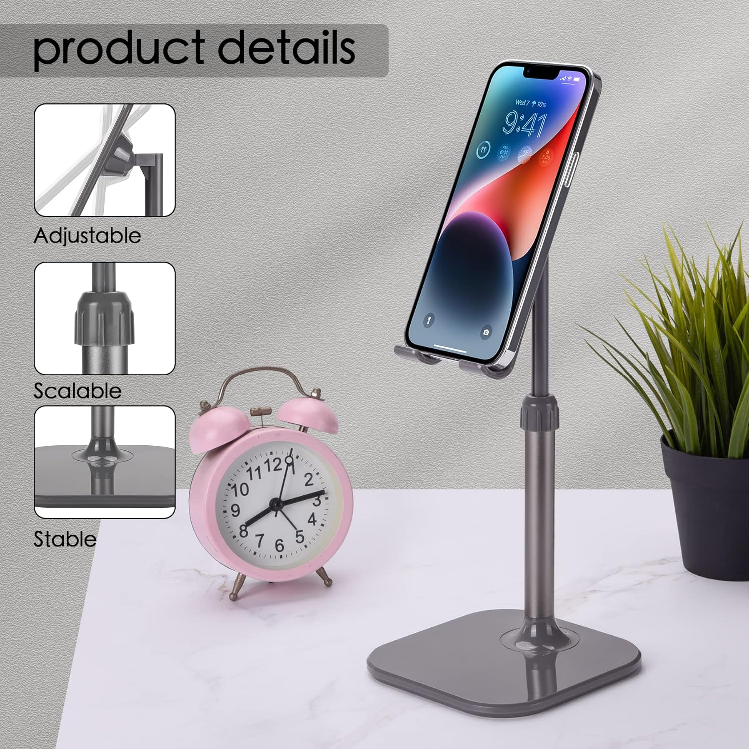 Doboli Cell Phone Stand, Phone Stand for Desk, Phone Holder Stand Compatible with Iphone and All Mobile Phones Tablet, Gifts for Adults Women Men Mom Wife, Space Gray image number 3
