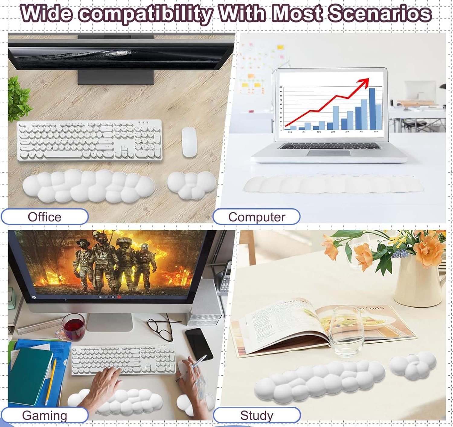 Cloud Wrist Rest Keyboard Cloud Mouse Pad Wrist Rest Comfortable and Soft, Relieve the Pain of Long-Term Keyboard Typing,Ergonomic Keyboard Holder,For Office Home School Comfortable Typing & Working image number 3