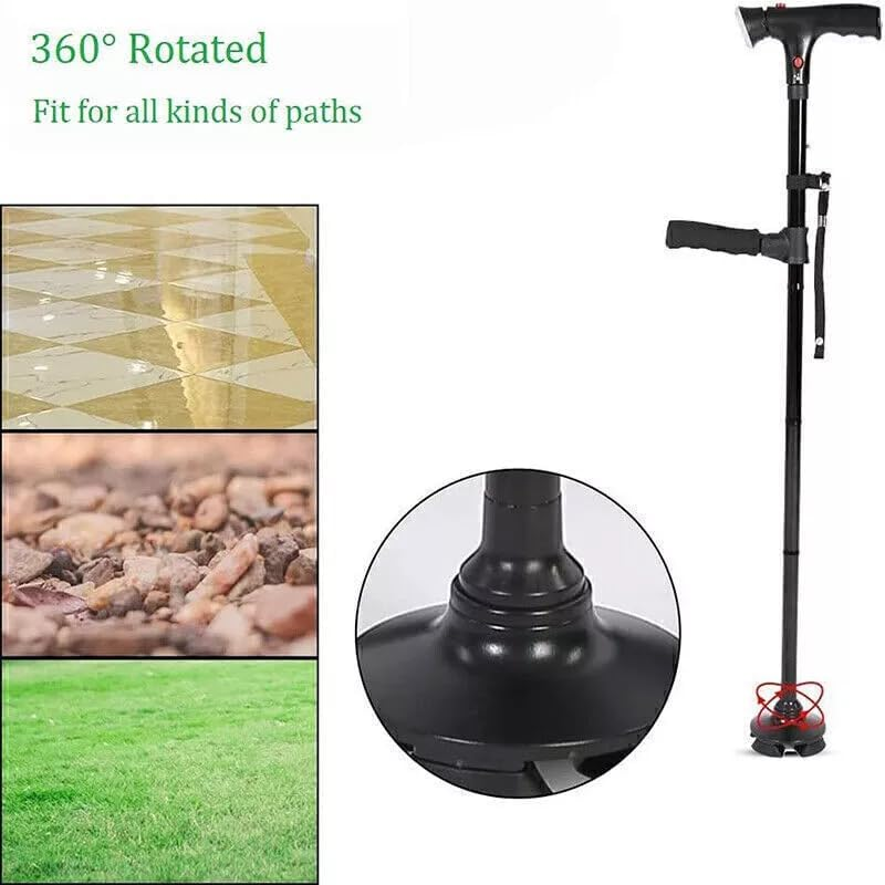 Elder Folding Walking Stick Walking Cane Height Adjustable LED Light Alarm image number 4