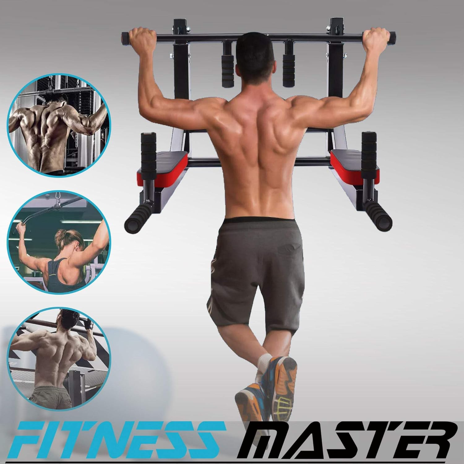 Fitness Master Chin up Bar Power Pull up Wall Mounted Gym Dip Station Equipment image number 2