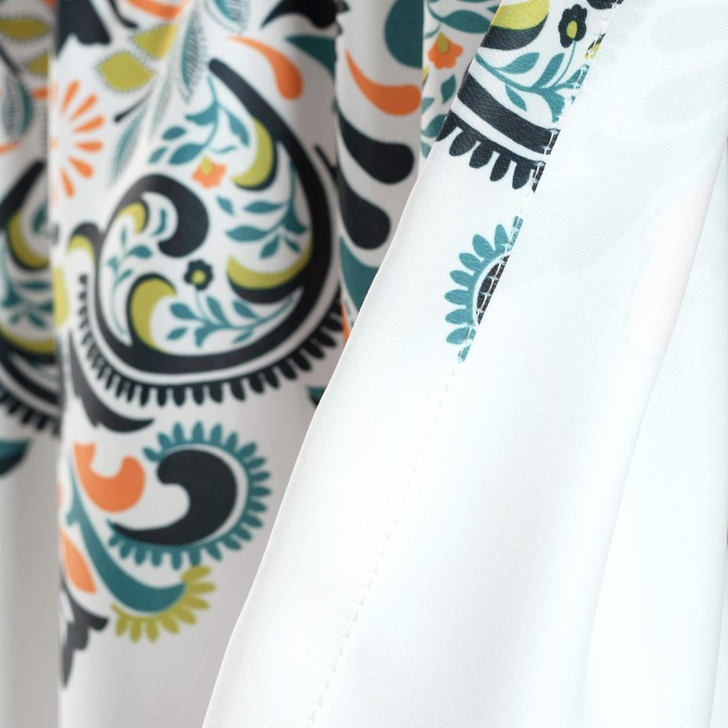 Lush Decor Clara Valance Paisley Damask Print Bohemian Style Single Curtain, Valance, Navy & Tangerine image number 2