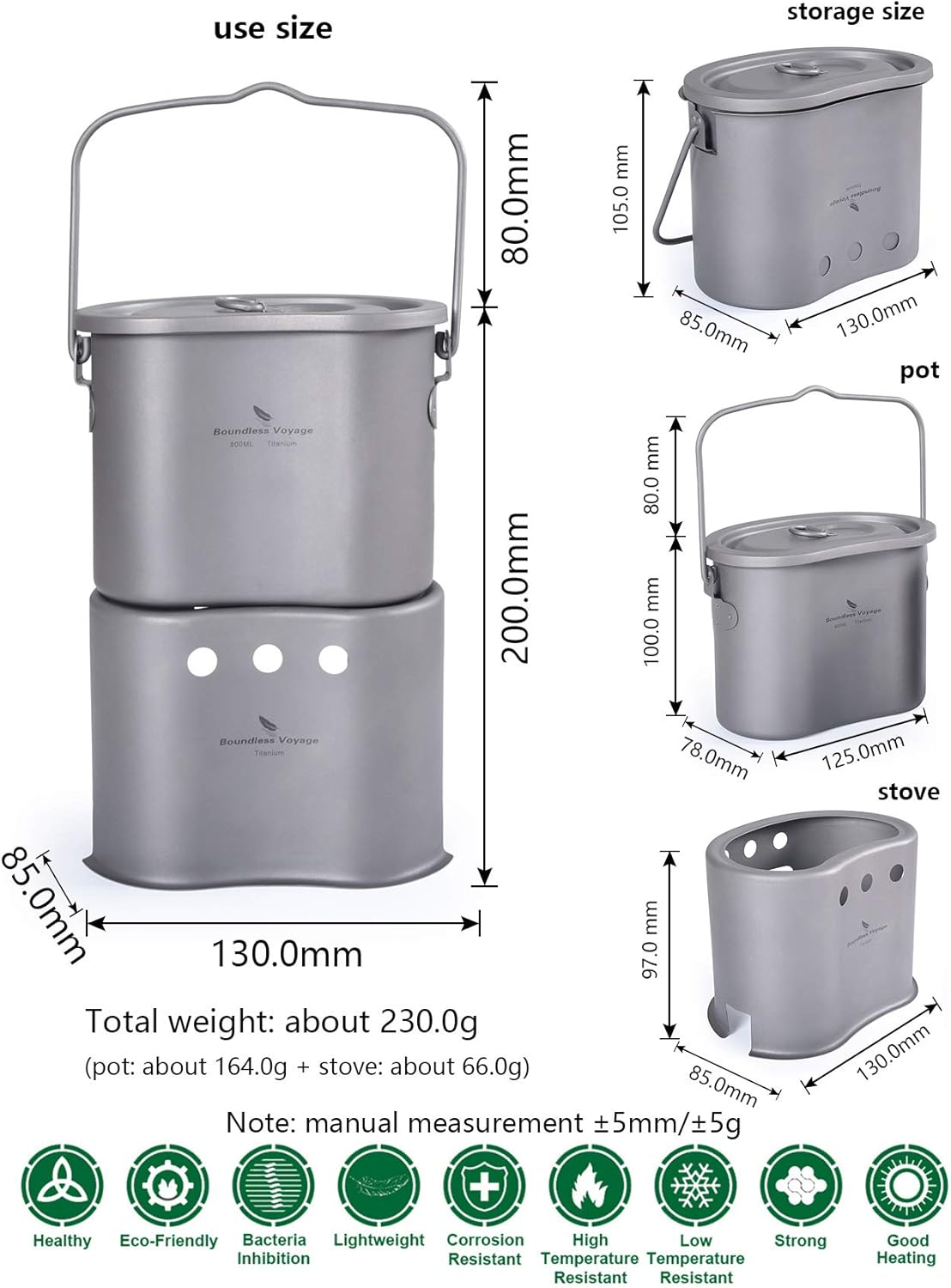Boundless Voyage 2 in 1 Titanium Canteen Cup Wood Stove Set with Folding Handle and Hanging Ring Portable for Outdoor Hiking Camping Traveling A-Ti2005C image number 4