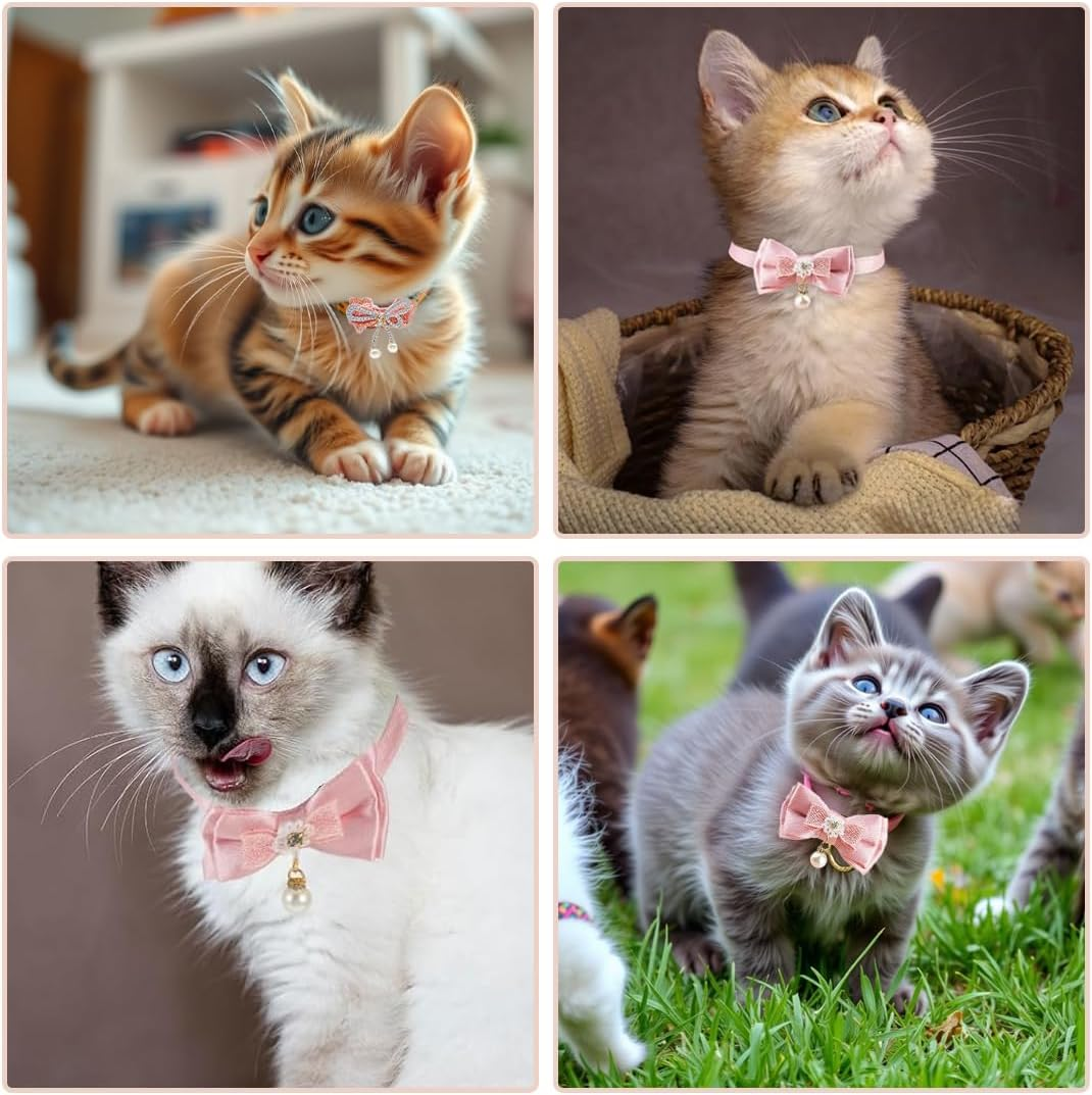 GXGM Pack of 2 Soft Collars Made of Natural Cotton Cord for Cats with Sensitive Skin, Lightweight Kitten Collar with Quick Release and Removable Bow image number 4