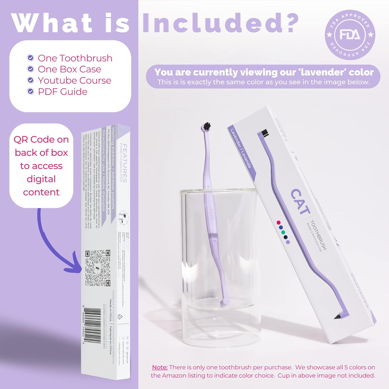 RYERCAT Dual Sided Cat Toothbrush - Kitten Toothbrush with Micro Head to Fit into Cat/Kittens Mouth - Cat Dental Care Supplies - Pet Toothbrush for Cats(Lavender Purple) image number 4