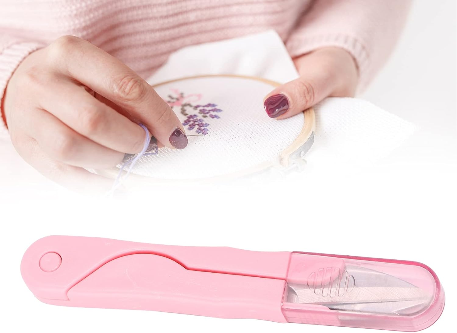 Sewing Scissors, Trimming Nipper Thread Snip Scissors Multi-Purpose for Stitch for Handicrafts for DIY for Embroidery(Blister Card Pink) image number 3