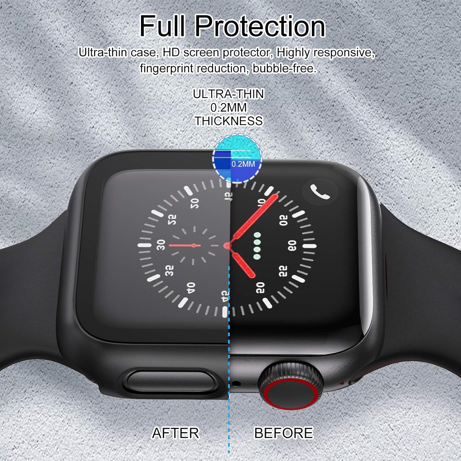EDIMENS 2 Pack Hard PC Case Compatible with Apple Watch Series 6 / SE / 5/4 40Mm Women Men, Overall PC Case Slim Tempered Glass Screen Protector Protective Cover for Apple Iwatch 40Mm SE Black image number 6