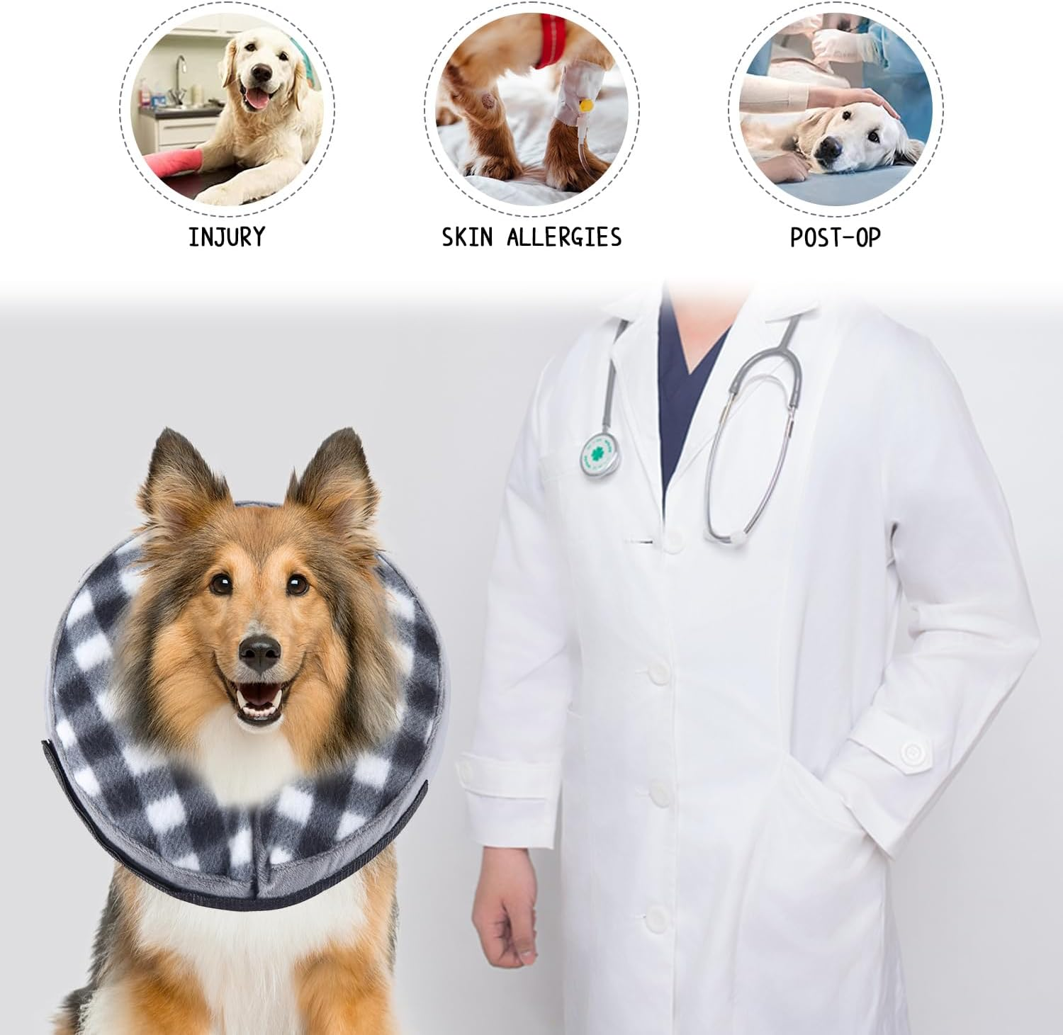 NACOCO Inflatable Dog Collar Recovery - Soft Protective Cat Cone for Pets to Prevent from Touching Stitches after Surgery Adjustable (Small, Grey) image number 2