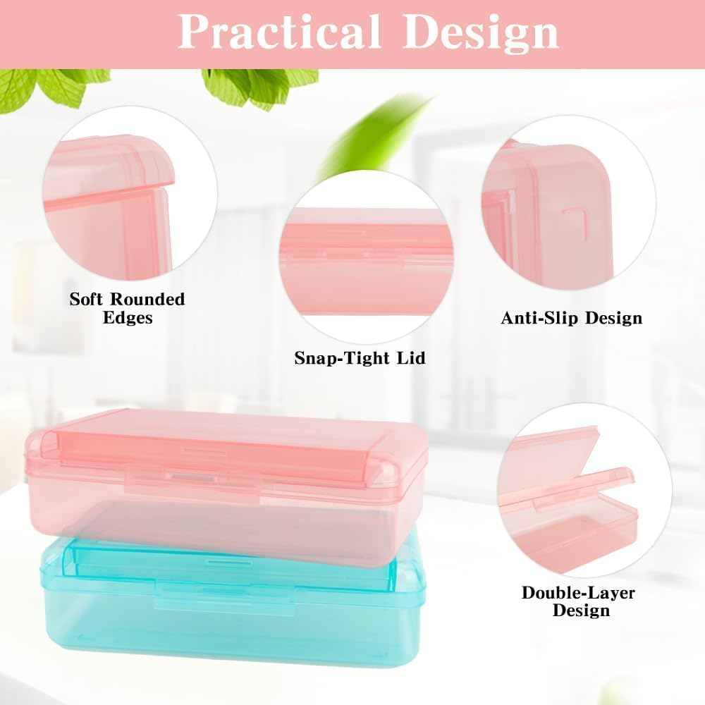 Pencil Case Box, Light Pink Double Layer Large Capacity Plastic Pencil Boxs, Clear Hard Pen Case Snap-Tight Lid,Storage Art Craft Box Marker Offices School Supplies (Pink, One Size) image number 5