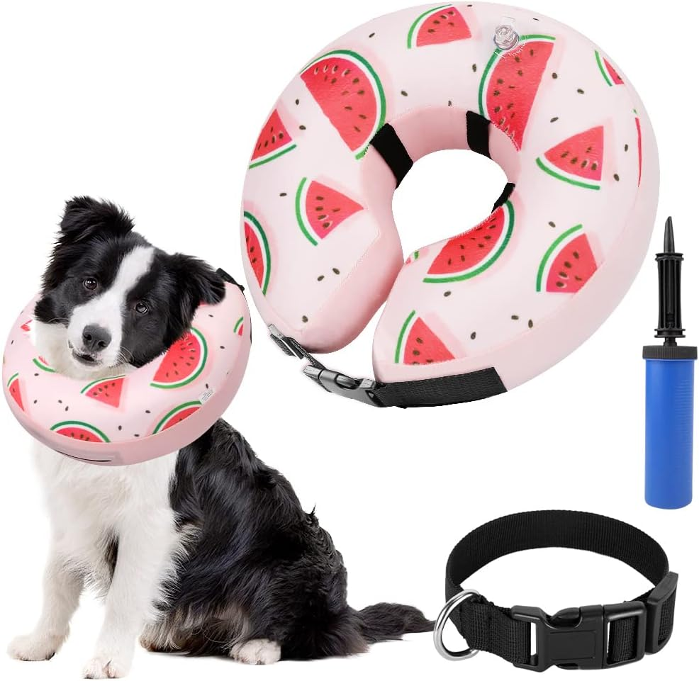 Slowton Inflatable Dog Collar, Pet Soft Protective Neck Collar for Recovery after Surgery, Adjustable Washable Elizabethan Collar Cone for Dogs and Cats Prevent Pet from Licking Biting Wound Healing