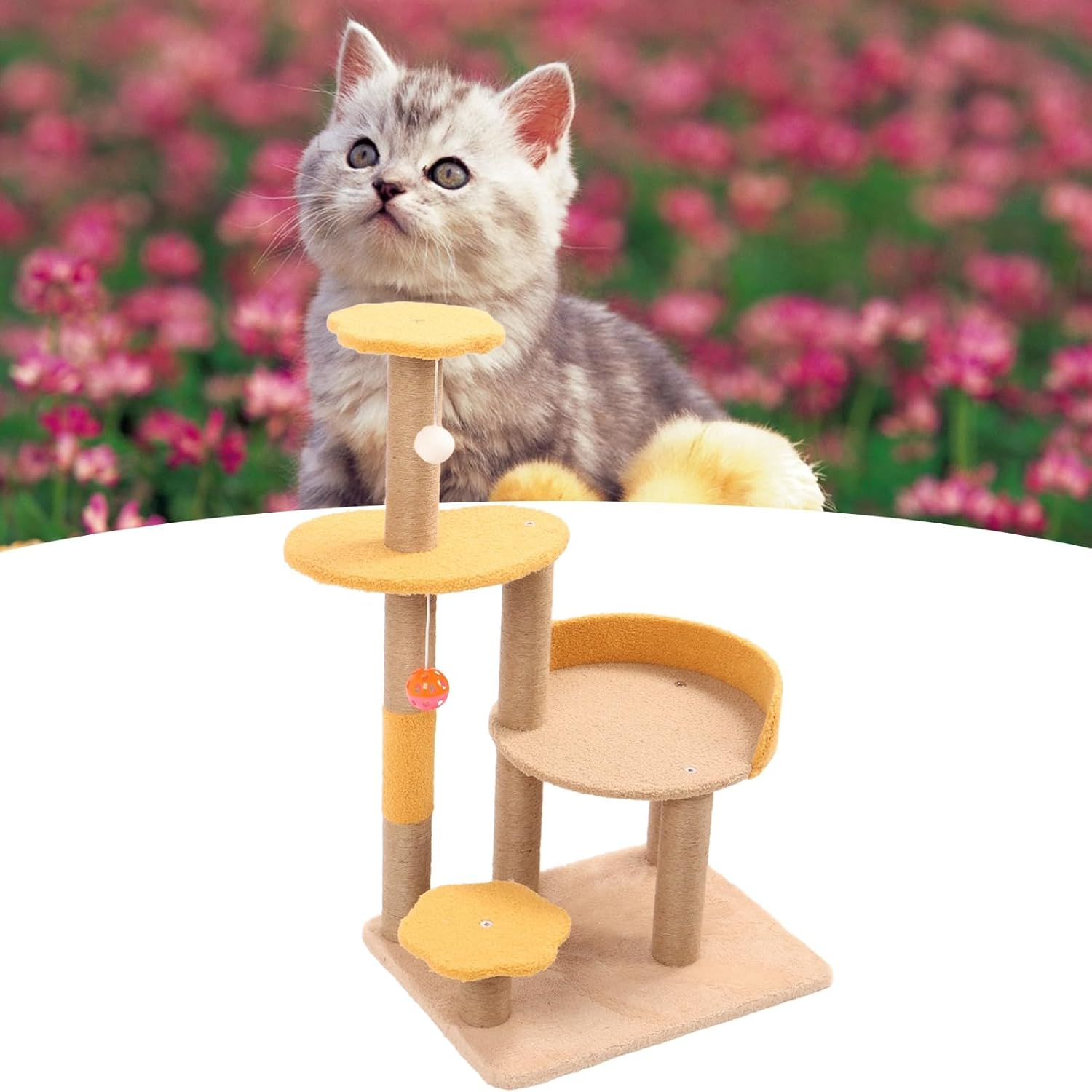 Cat Tree, Fun Innocative Large Space Multi Level Cat Tower with Sisal Cat Scratch Post Rope Toy for Cats Kittens, Scratch Resistant Sisal Post