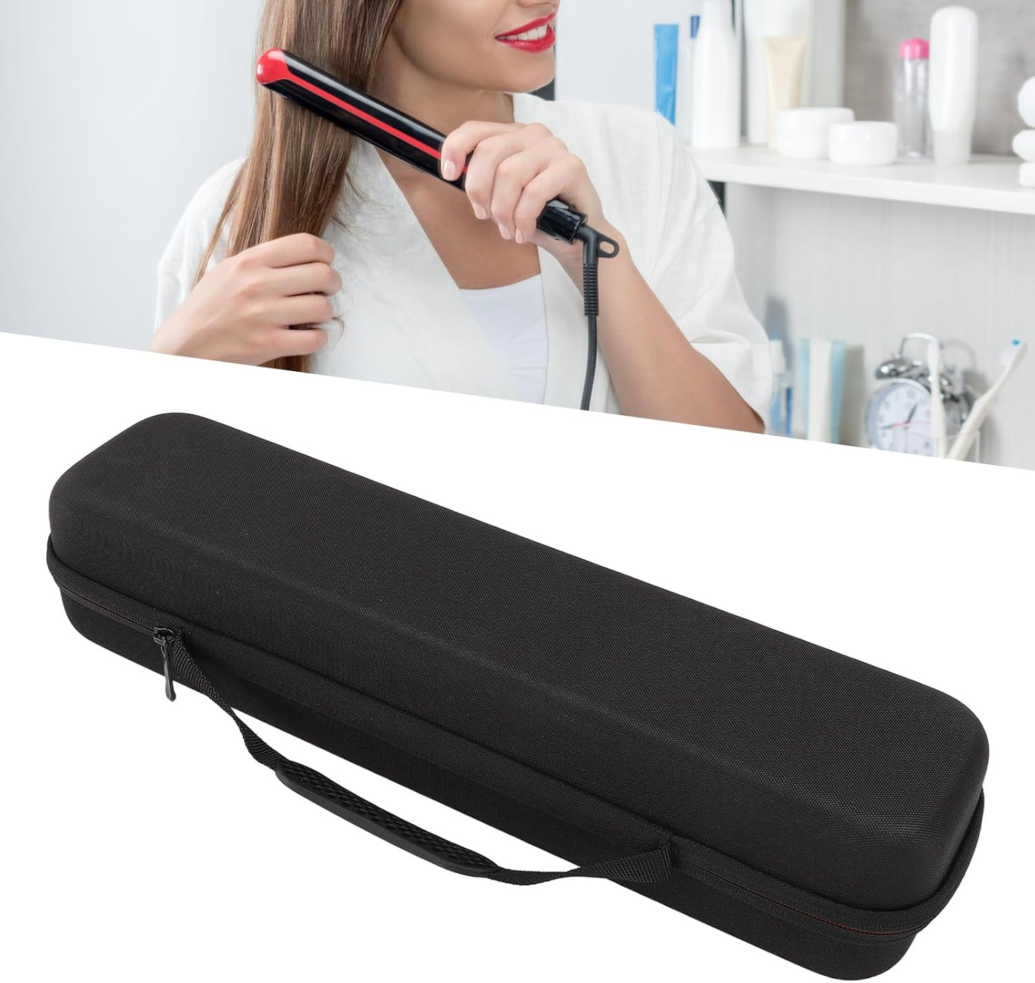 Hair Straightener Travel Carrying Case, Portable EVA Hard Shell Organizer for Airstrait Straightener, Water Resistant Storage Bag with Cable Storage Pocket, Fits up To image number 4