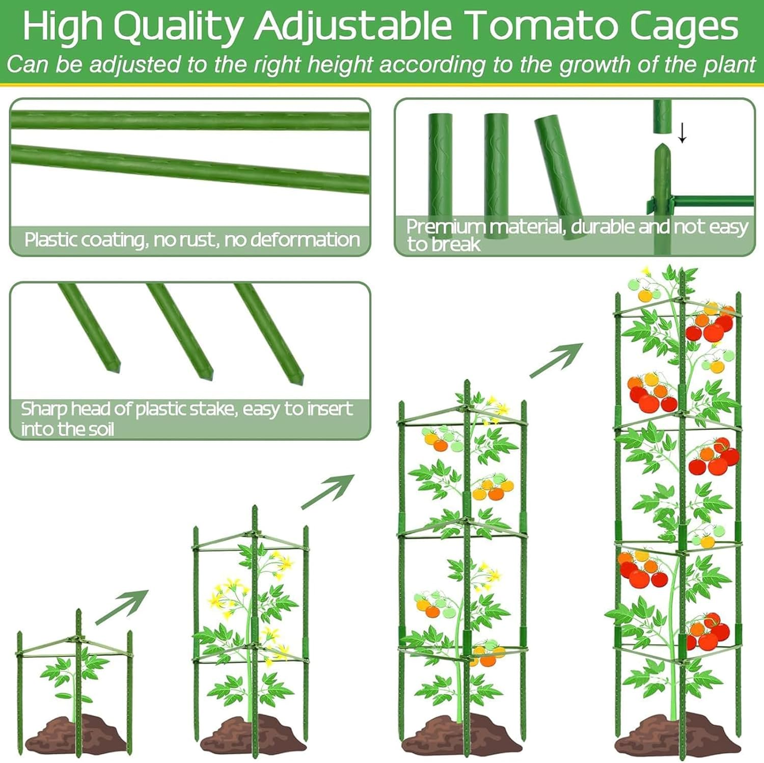 3Pack Tomato Cage for Garden, Plant Support Garden Stakes, Potted Trellis for Climbing Vegetables Plants Flowers, 32 * 32 * 120Cm Green image number 6