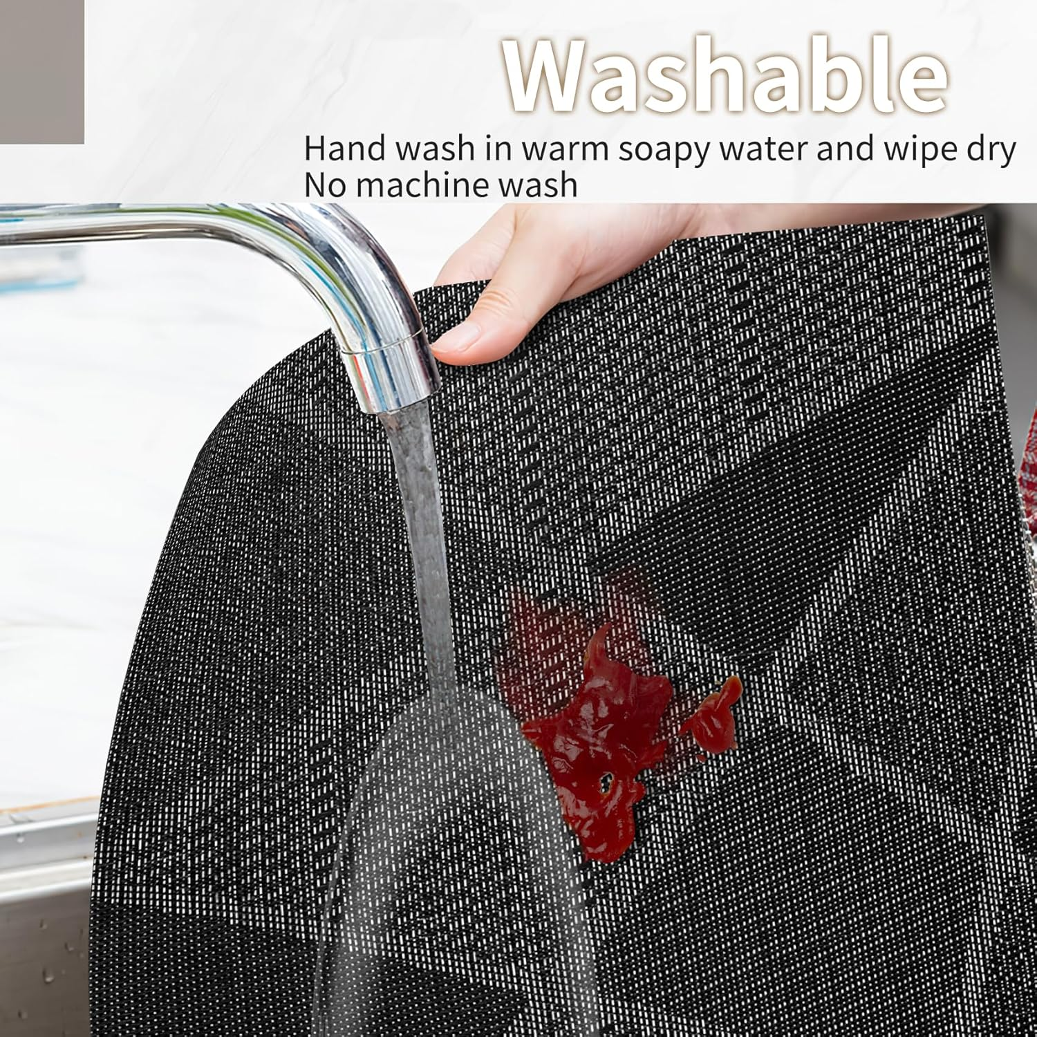 Annhua PVC Placemats Set of 2, Heat-Resistant Table Mats for Dining - Washable Rectangle Place Mat with Geometric Pattern for Home Kitchen Decor, 45 X 30 Cm - Black