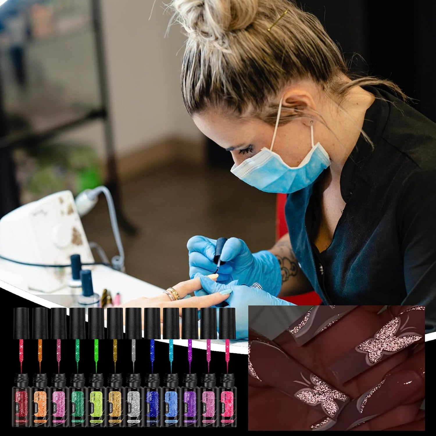 Lmyit Gel Glitter Nail Polish | 12 Colors Nail Design Polish | Reflective Manicure Liner Kit for Summer Party Art Design Holiday Women Salon image number 6