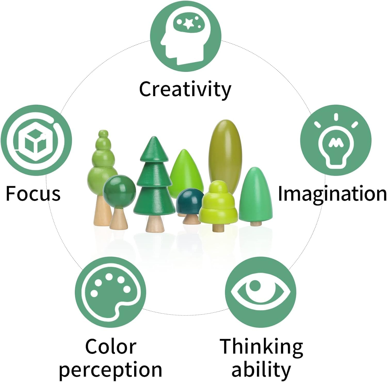 Wooden Craft Forest Trees Toys 8 Pcs Finished Scene Mini Tree Kit Craft Set Cake Topper for Early Educational Preschool Classroom Project Montessori Toys image number 6