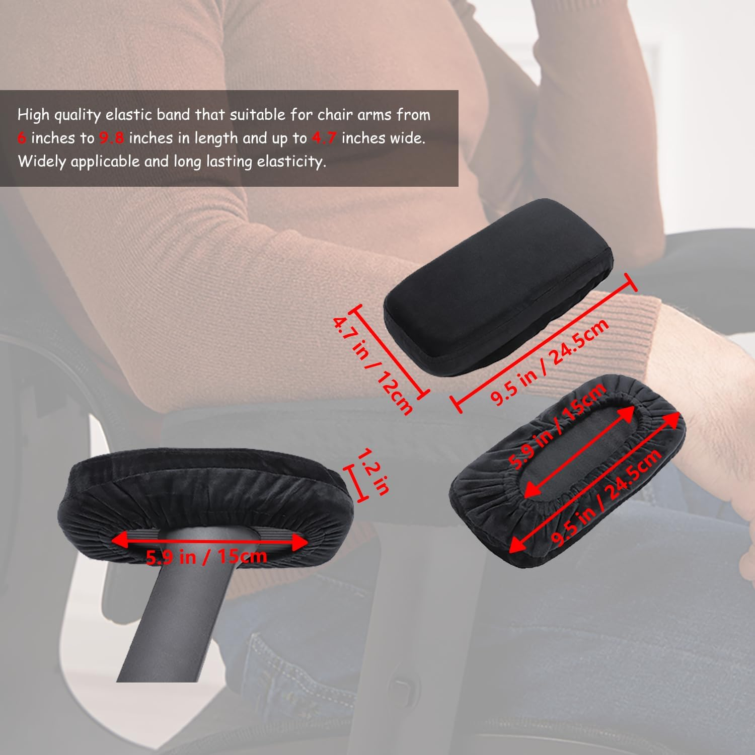 Office Chair Armrest Covers Comfort Memory Foam Armrest Pads for Office Chair Gaming Chair Arm Rest Covers for Elbows Ergonomic Armrest Pillow Pads for Desk Chair (Black, Set of 2)&hellip; image number 5
