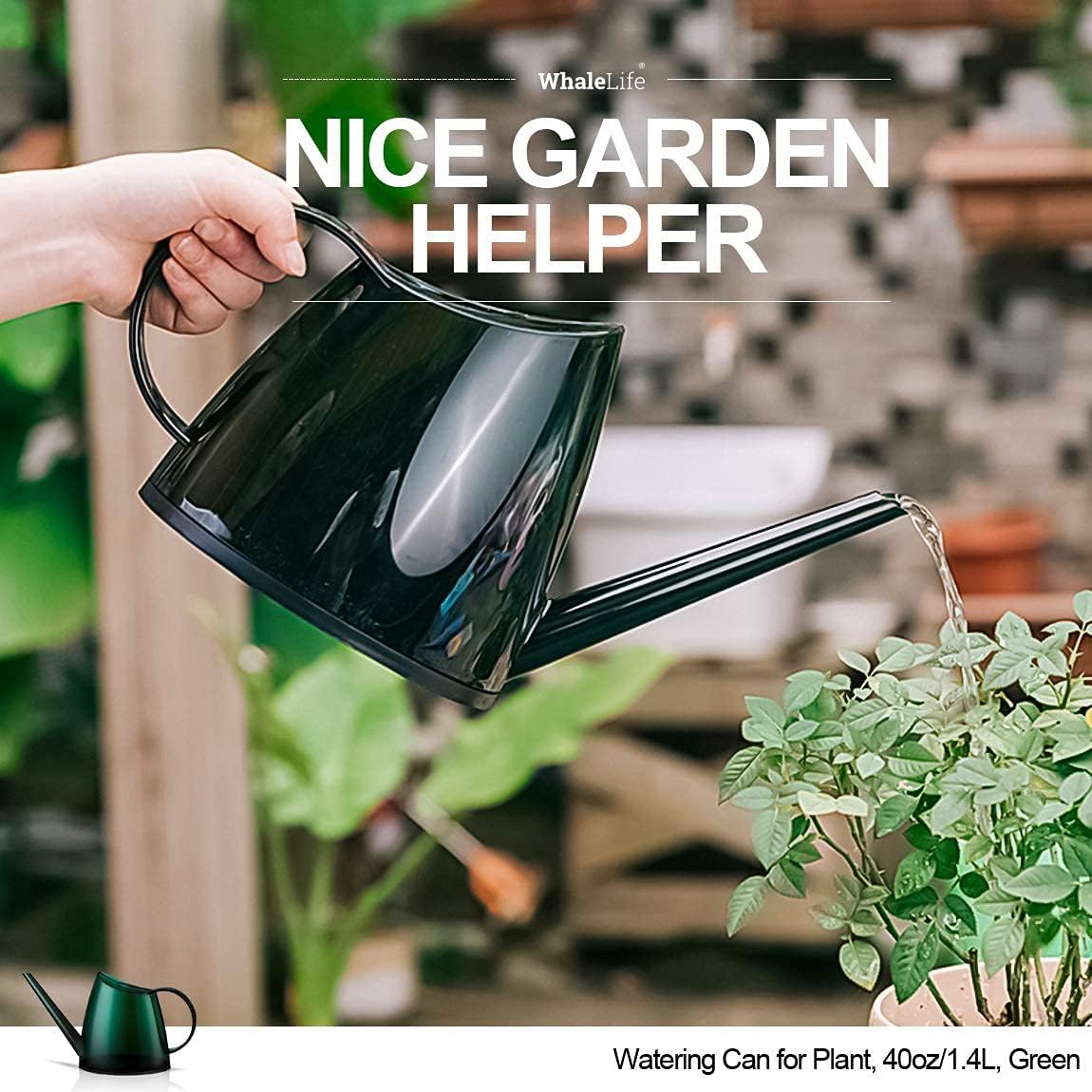 Whale Life Watering Can for Plant, 40Oz/1.2L, Green