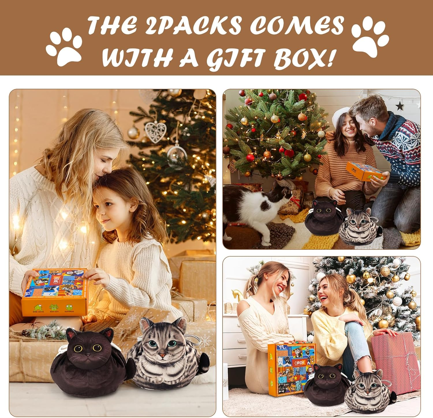 Openhahaha Drawstring Makeup Bag, Cat Makeup Bag, Travel Makeup Organizer, Cosmetic Pouch Bag, Cat Gift for Women, Lay Flat Makeup Bag Gifts for Cat Lovers&hellip;, New Grey and Black, Unisex Adult - Black White And Calico Cat image number 3