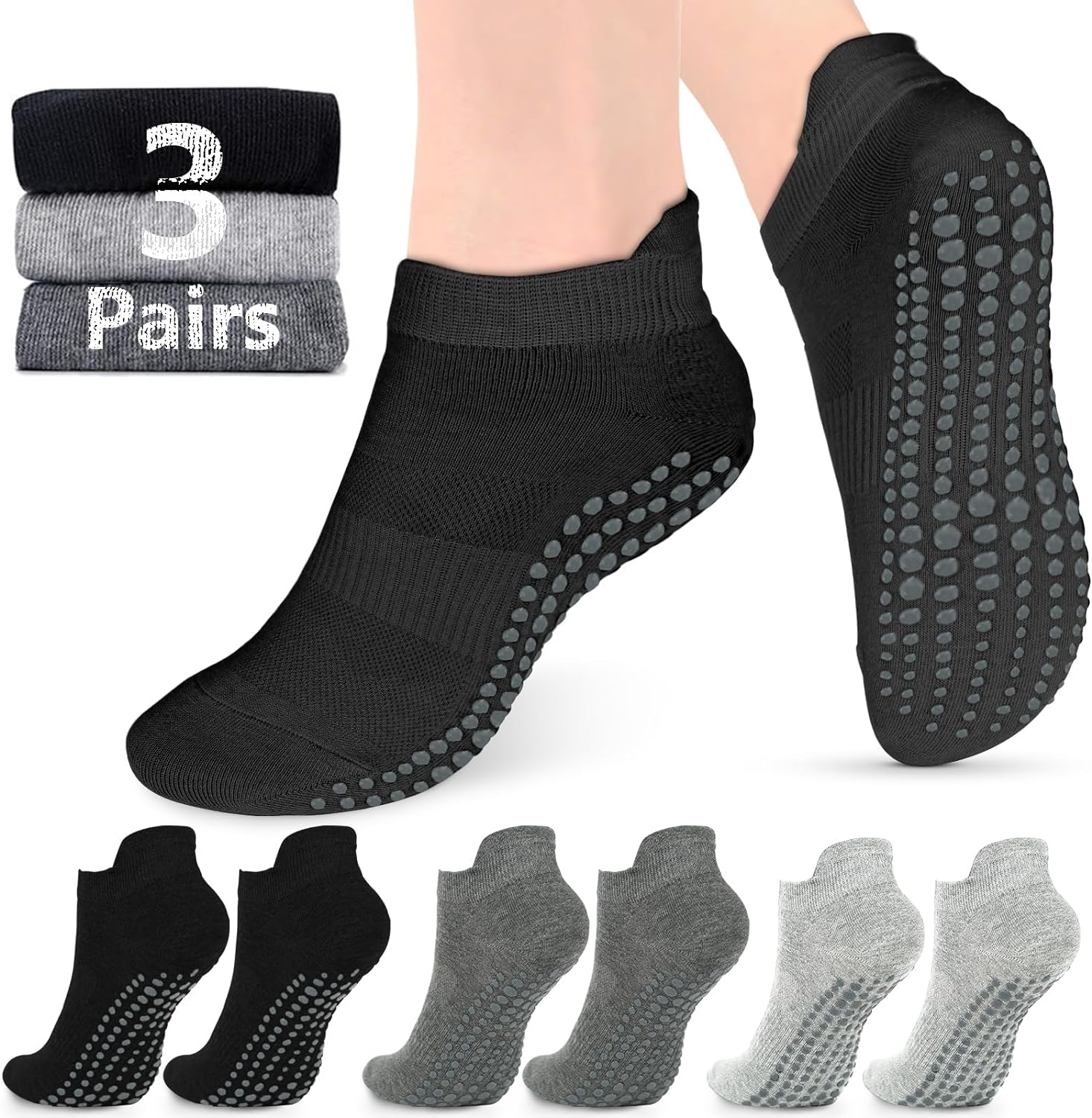 ZANZER Grip Socks for Men Women Pilates Grip Socks Non Slip Yoga Sock with Grips for Sport,Hospital,Ballet,Barre,Dance,Barefoot,Workout Grippy Sock image number 4