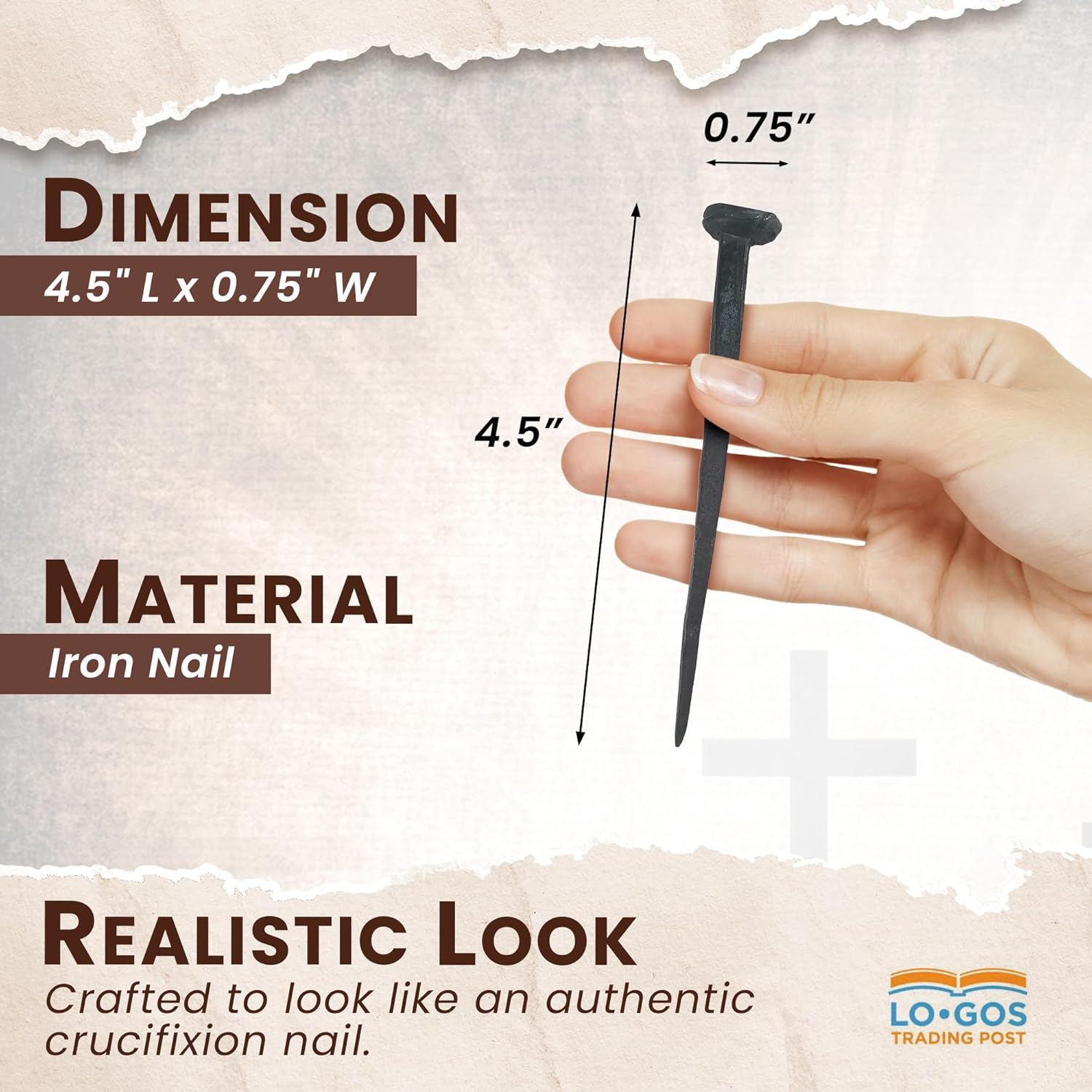 4.5" Crucifixion Iron Nail Replica & Passion of the Christ Booklet (Luke 23:23-46) - Symbolic Roman Jesus Christ Crucifixion Nails Isaiah 53:5 Full-Color Card for Gifting - Easter and Lent Decoration image number 1