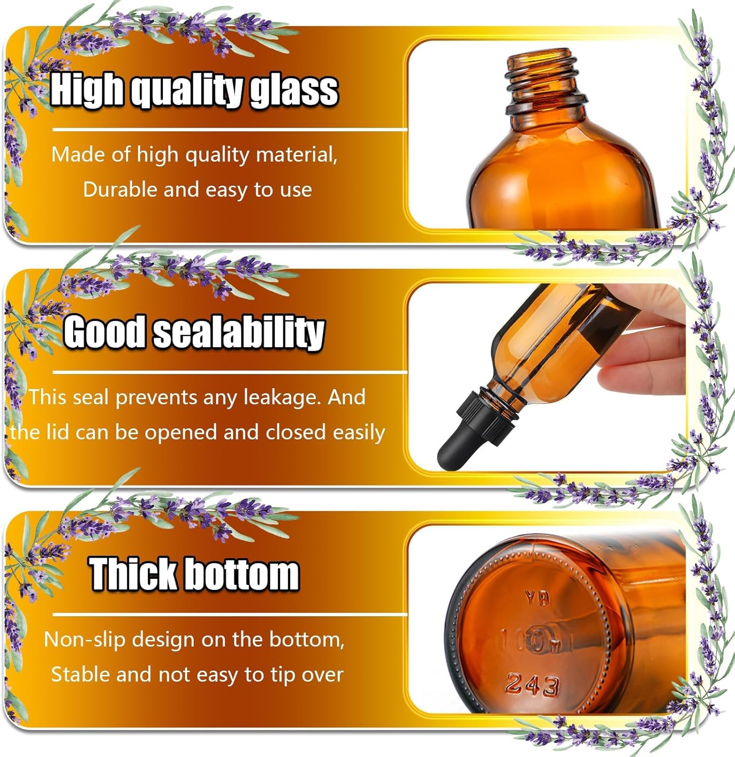 Dropper Bottle, 4 Pcs Amber Glass Dropper Bottle, 100Ml Tincture Bottle with Labels and Funnel for Essential Oils, Cosmetic, Laboratory image number 2