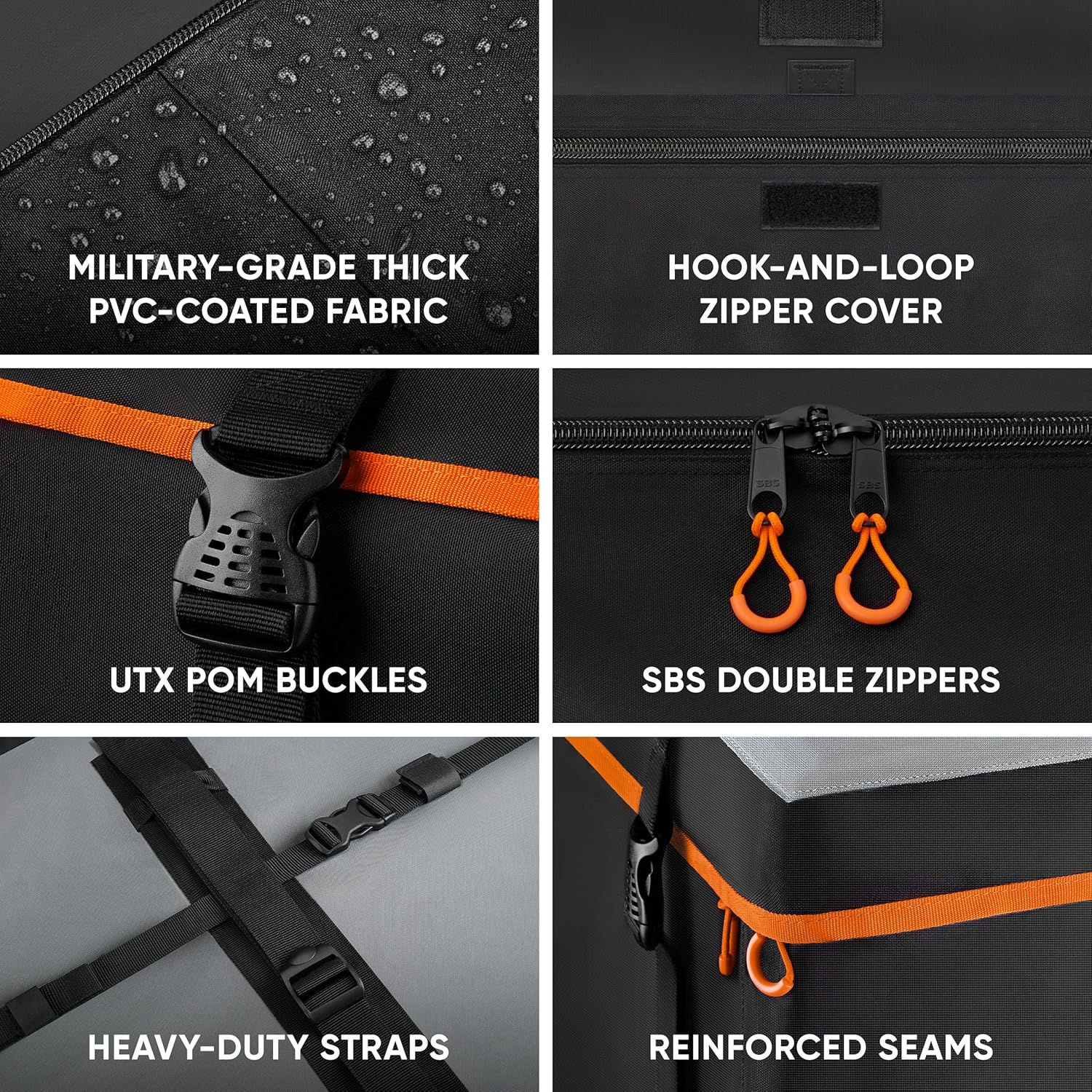 Military-Grade Waterproof Roof Bag - Rooftop Cargo Carrier &ndash; XXL 23 Cubic Feet. with 4 Door Hooks, Zipper/Buckle Closure, Extra Strap &ndash; Black Roof Bag for Cars with or without Rack image number 3