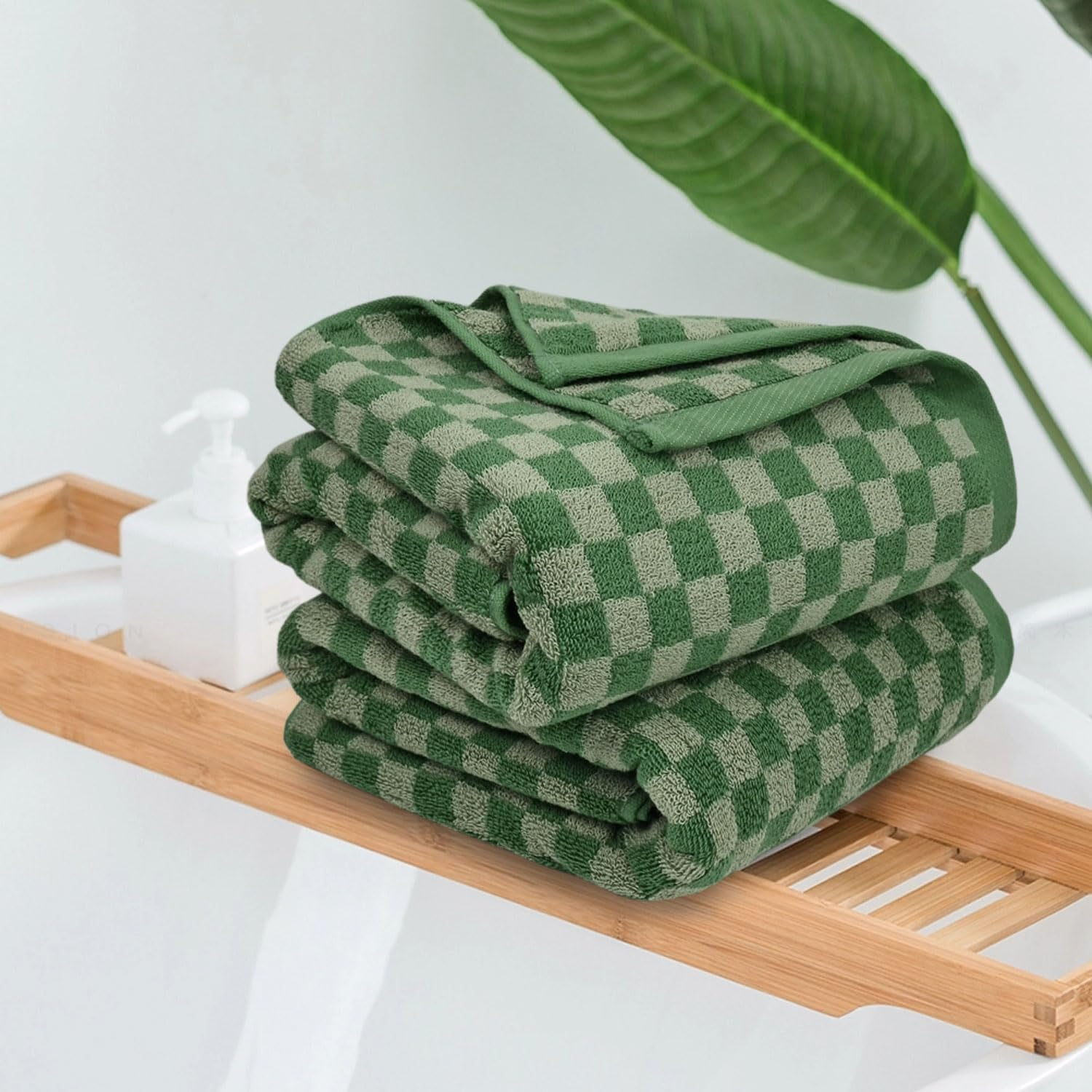 Jacquotha Luxury Bath Towels for Bathroom Green Checkered (54X28 Inches) - Cotton Soft Absorbent Shower Towels 2 Pack, Daily Use Lightweigt Towels Quick Dry, Christmas Towels Decorations Gifts - Orange image number 6