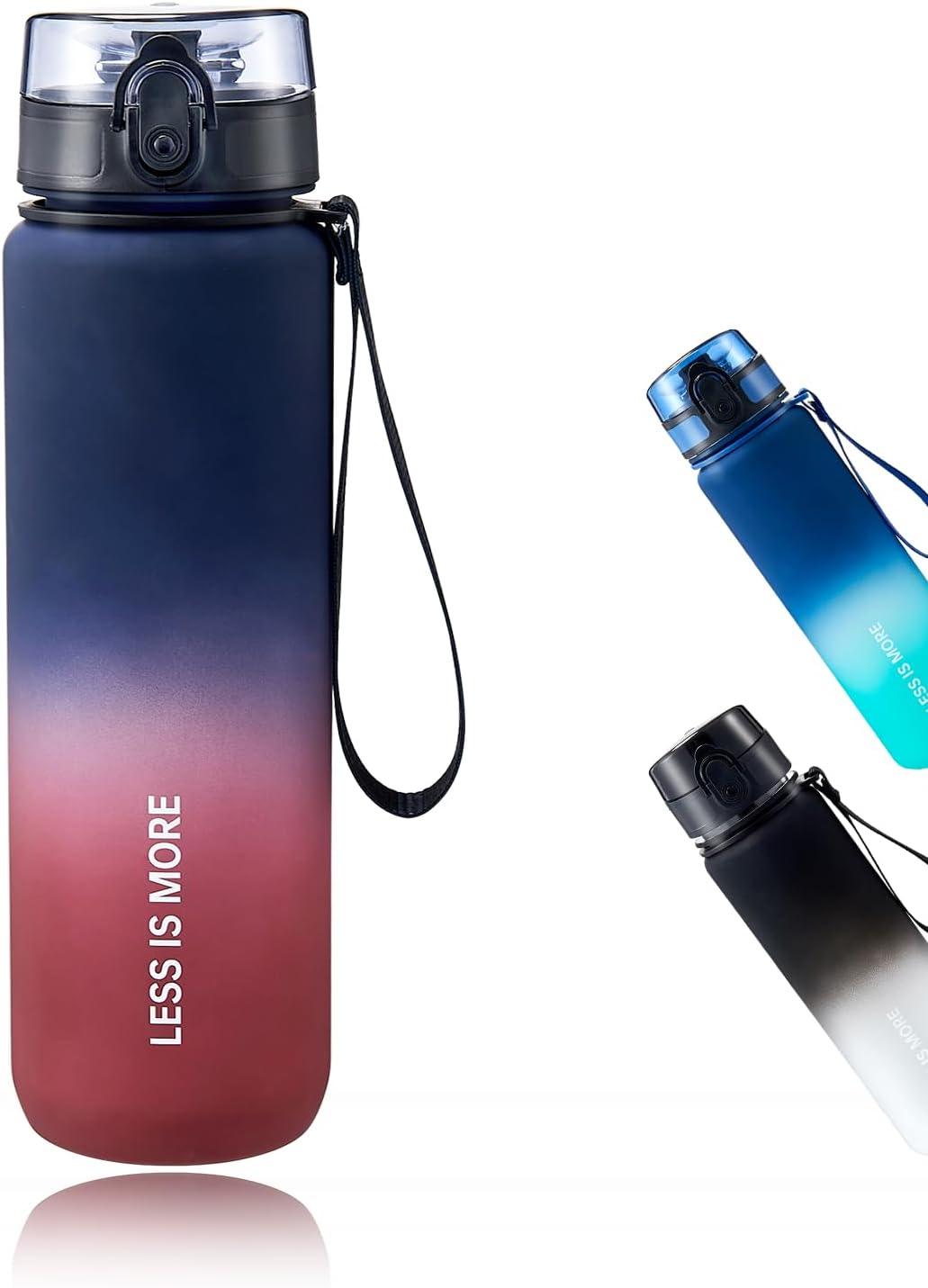 DEARART 1000Ml Water Bottle with Motivational and Time Marker, BPA FREE Quick Drink without Straw, Suit Sports Office Gym Travel, Deep Blue&Red