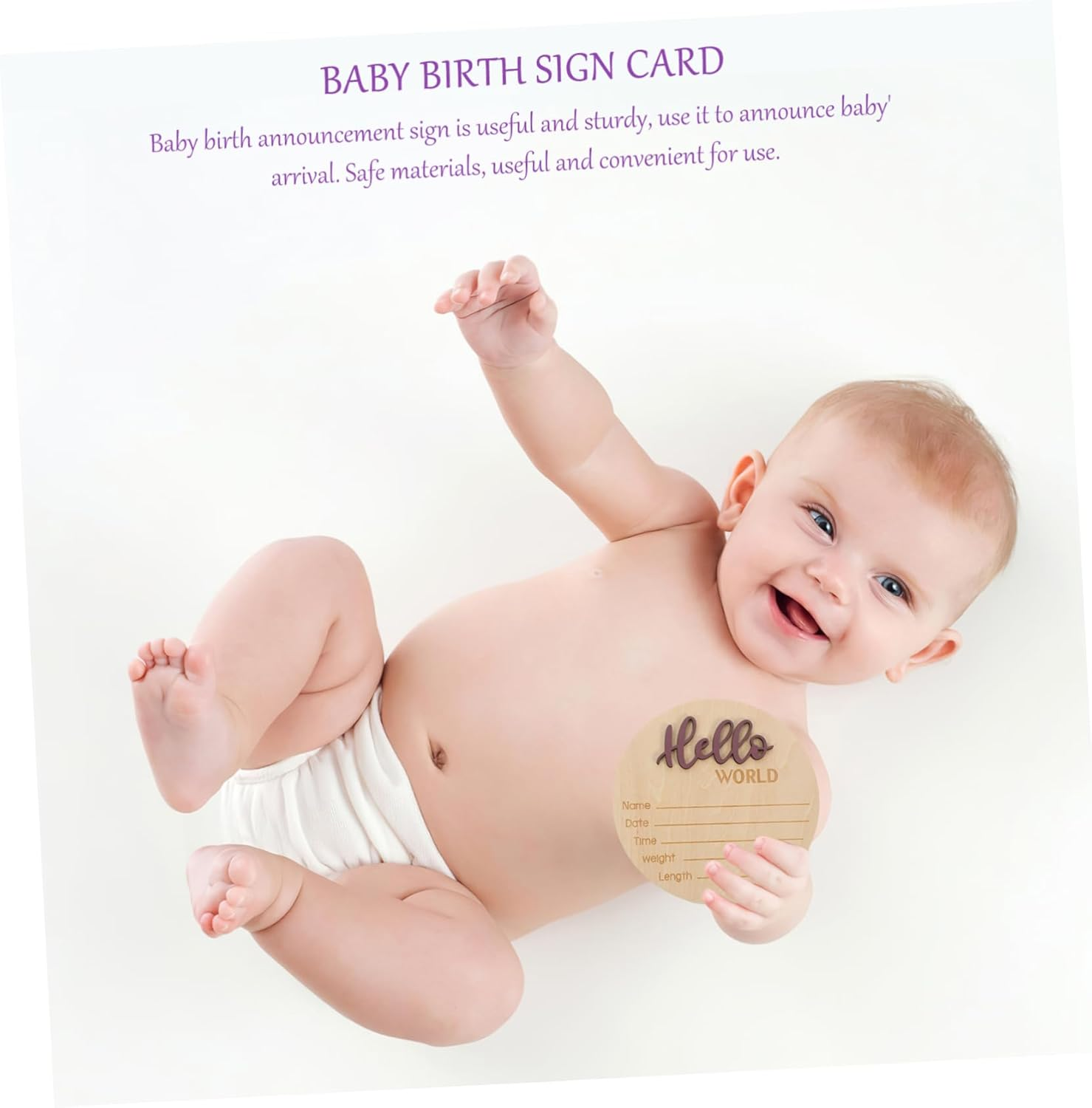 Wooden Birth Announcement round Sign Newborn Name Plaque Photography Prop Arrival Welcome Sign Safe Material for Hospital Shower Nursery Use image number 2