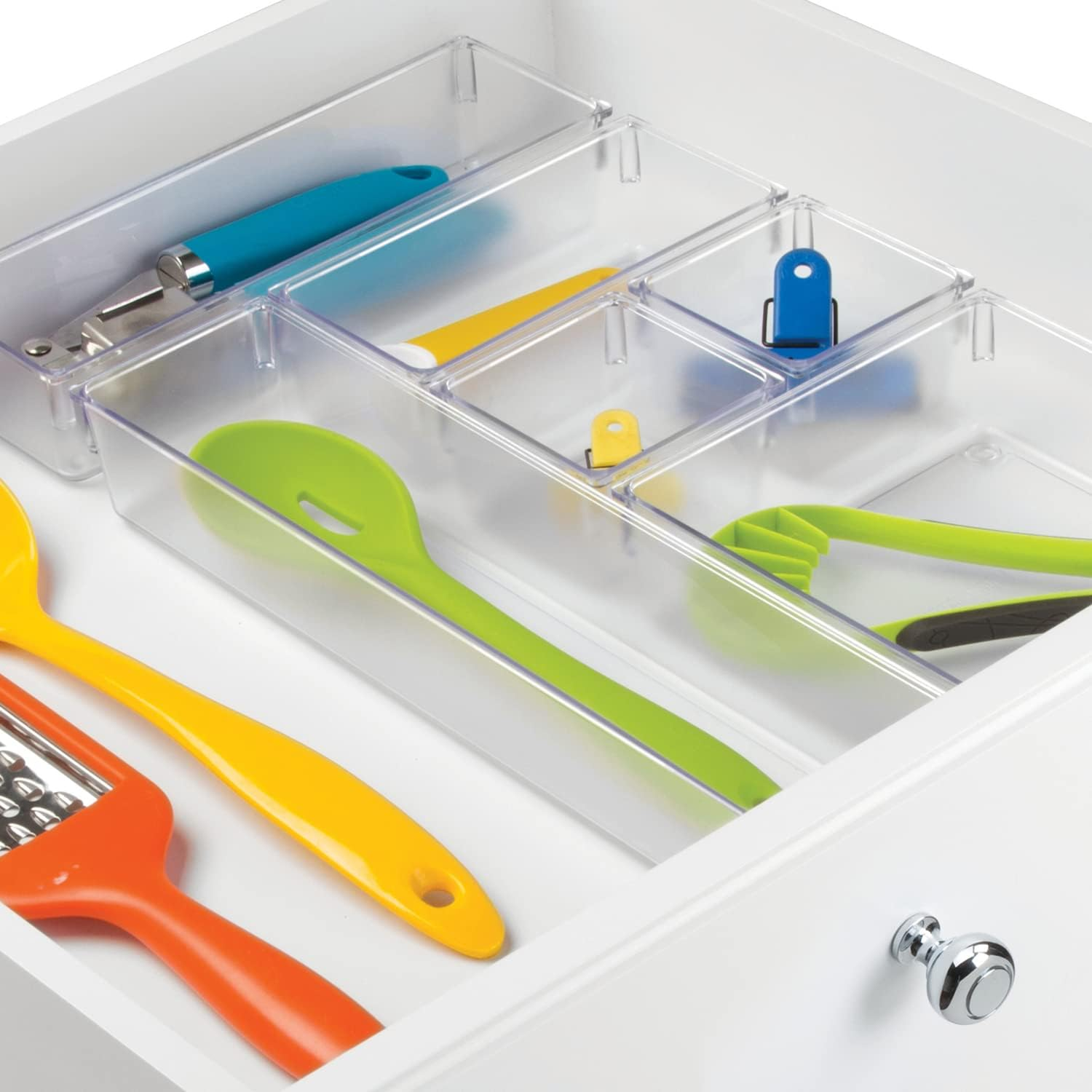 Interdesign Kitchen Drawer Organizer for Silverware, Spatulas, Gadgets - 6 Piece Set, Clear image number 1