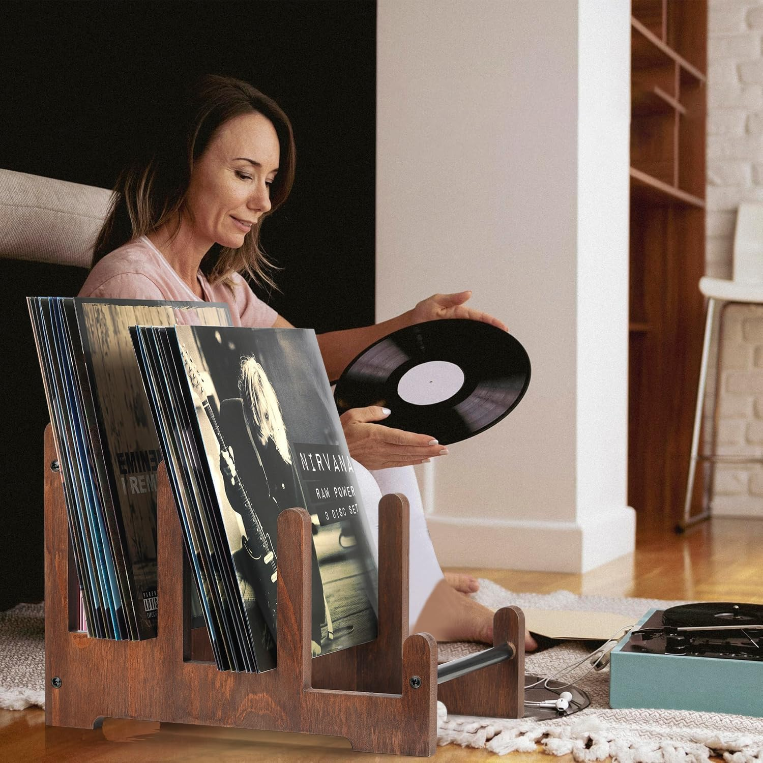 Record Holder - 3-Tier Vinyl Record Storage, Holds up to 60 Albums, Wooden Record Stand, Stylish Display & Organizer for Lps, Album Storage Rack for Collectors image number 1