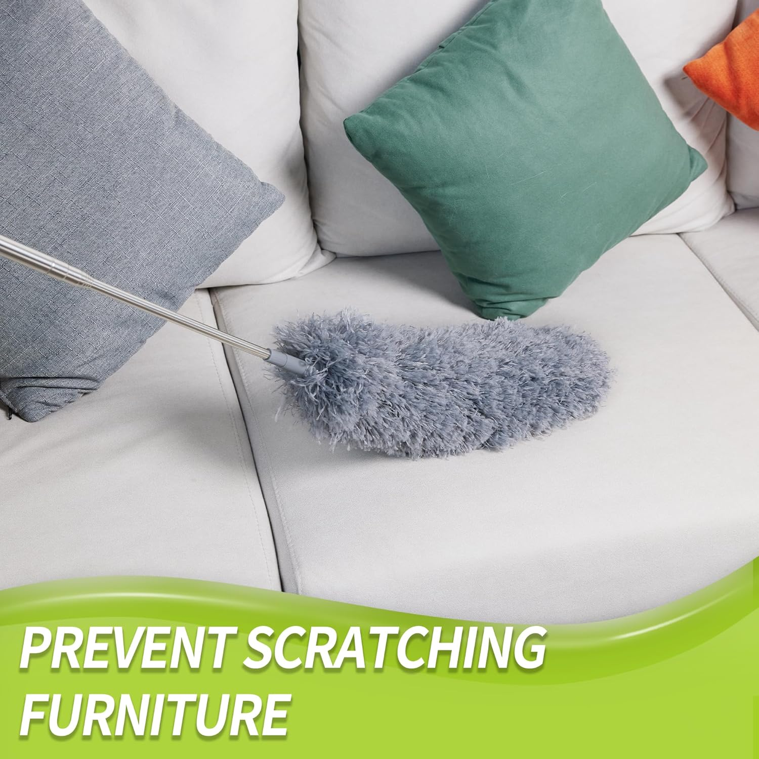 IVYROLL Duster with Extension Pole for Cleaning (2 Microfiber Heads Kit), 100" Long Feather Duster for High Ceilings with Washable Head, Cleaning Supplies for Housekeeping, Ceiling Fan, Furniture