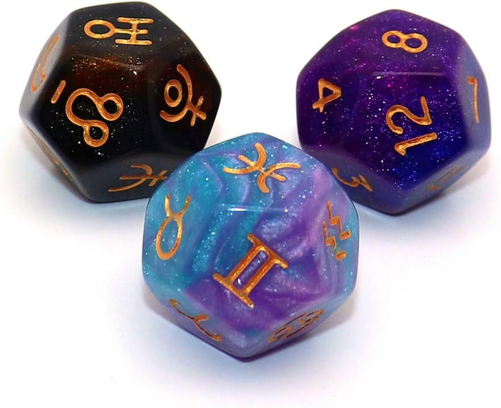 3 Pieces Acrylic Pearl Astrological Dice for Constellation Divination Accessory 3 Colors D12 Glitter Dice Set image number 1