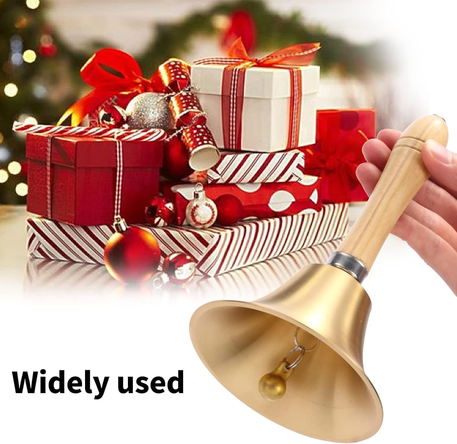 Super Loud Brass Hand Bell with Wooden Handle,Ling-Luo 3.15 Inch Call Bell for Kids and Adults, Perfect for Weddings, Christmas, School, Service, Games, Pet Training, Alarm or Dinner Bell