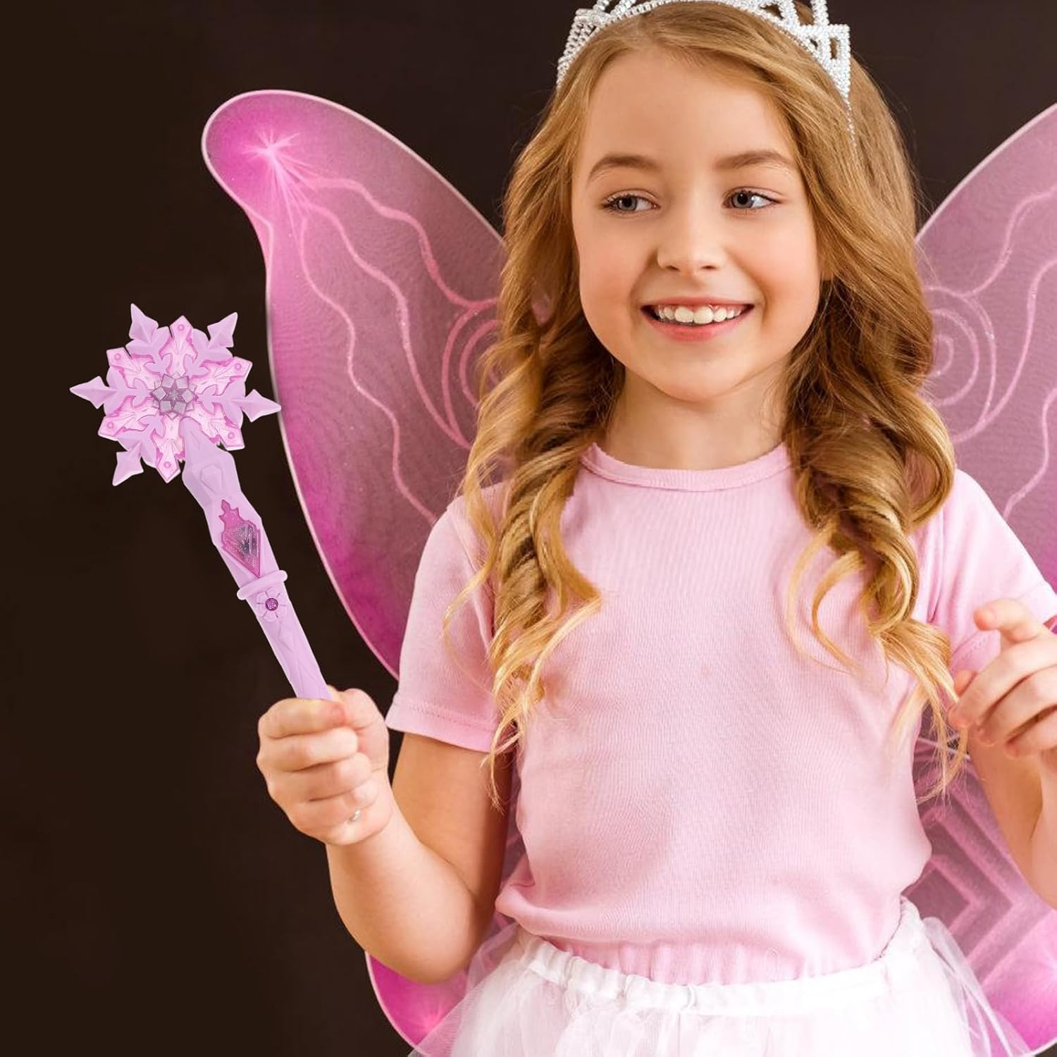 Snowflake Wand for Kids - Glowing Fairy LED Wand with 3 Light Modes, Christmas Role Play & Holiday Party Favors (Shatterproof Design, Replaceable Batteries) - Sky-Blue image number 2