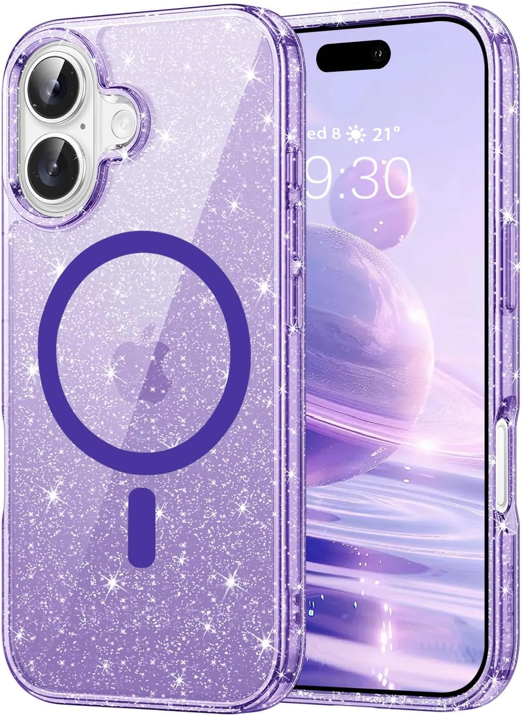 ROUMAYMAY Glitter Transparent Case for Iphone 17, Strong Magnet [Compatible with Magsafe] Shiny, Shockproof, Soft, Durable, Sparkling Mobile Phone Case for Iphone 17, Purple image number 3