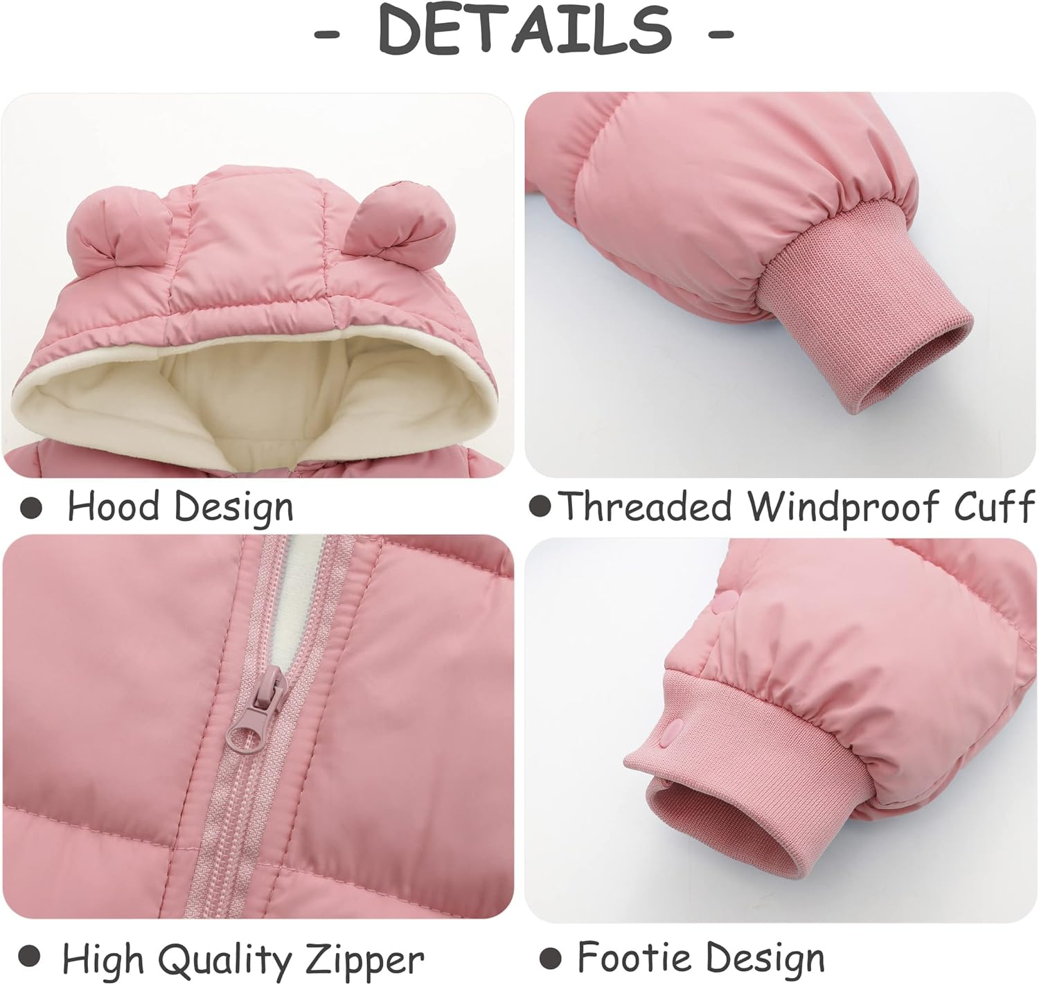 KEOYA Baby Snowsuit Infant Boys Girls Winter Warm Jumpsuit Thick Hooded Bodysuit One Piece Snow Wear Romper