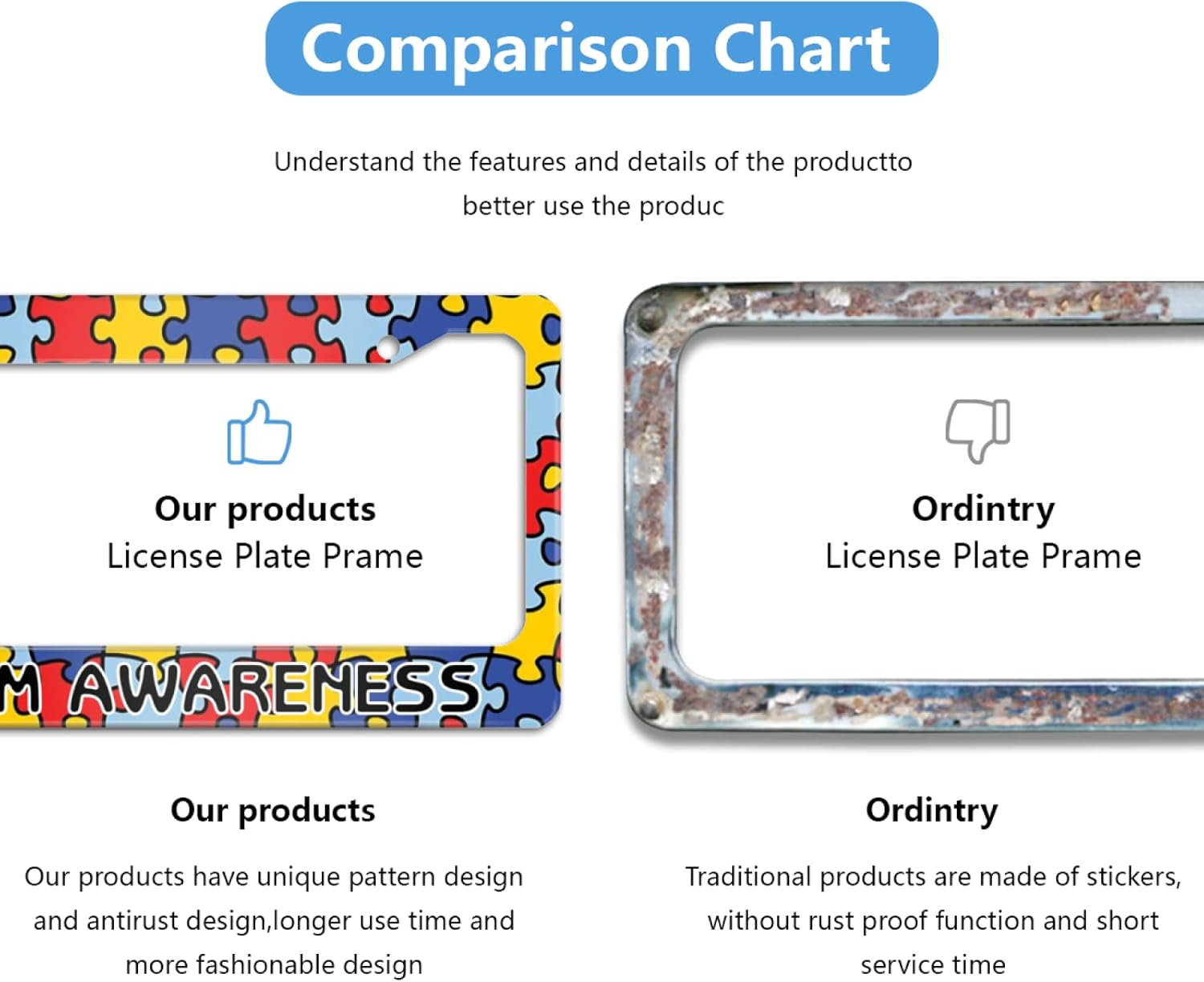 Personalized License Plate Frame Metal Autism Awareness Puzzle License Plate Cover Accessory Decorative 2 Holes and Screws Fits US Standard License Plates Size: 12.2 X 6.3 Inches for Men Women image number 4