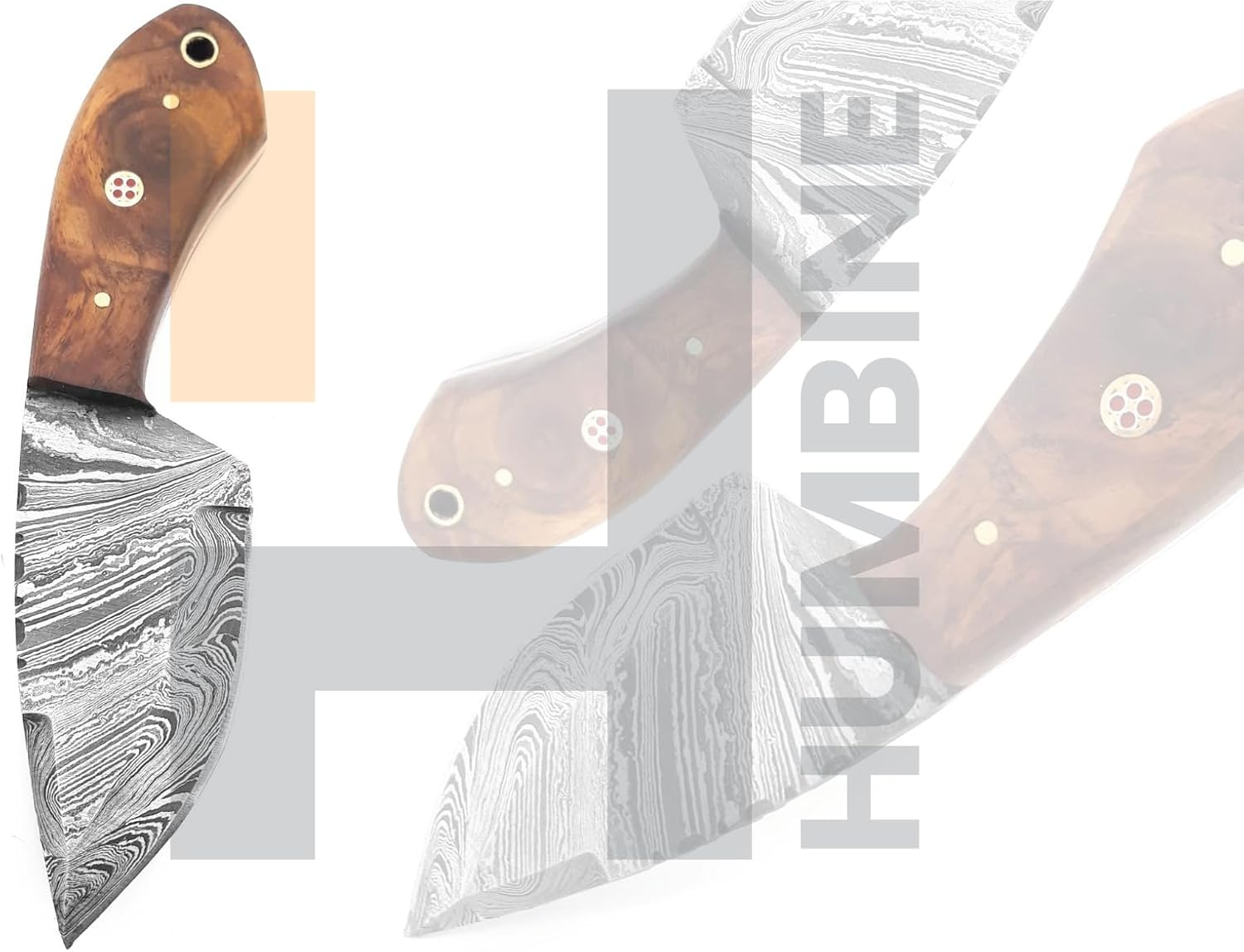 6" Long Hand Forged Damascus Steel Full Tang Blade Custom Made Survival Hunting Knife, Wood Handle with Leather Sheath