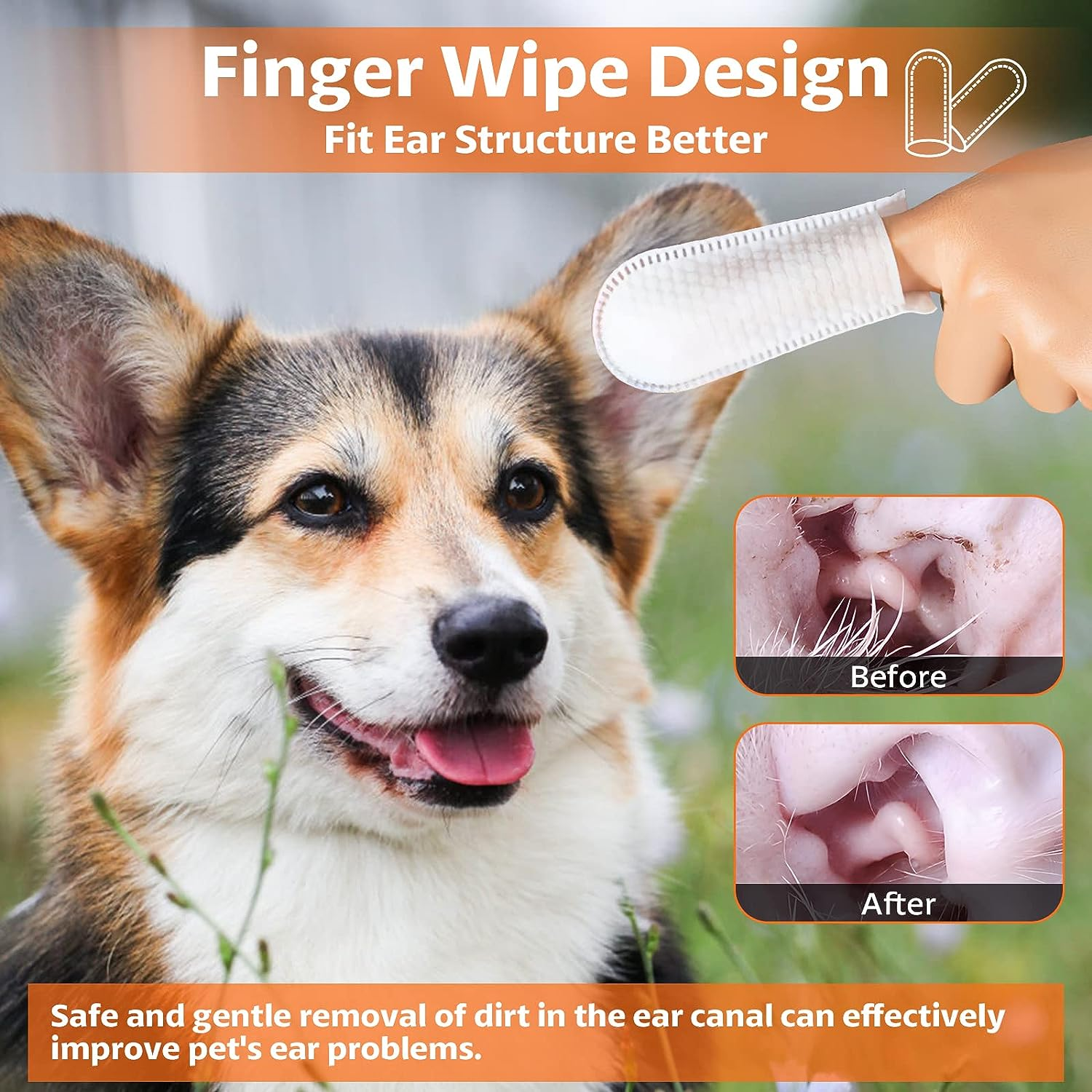 OBSEDE Ear Cleaner Finger Wipes, Grooming Kit Care for Dogs and Cats Regular Soothing Odor Control Reduce Dirt Wax Build up Pet Supplies Easy to Use Fresh Coconut Scent, 60 Count image number 3