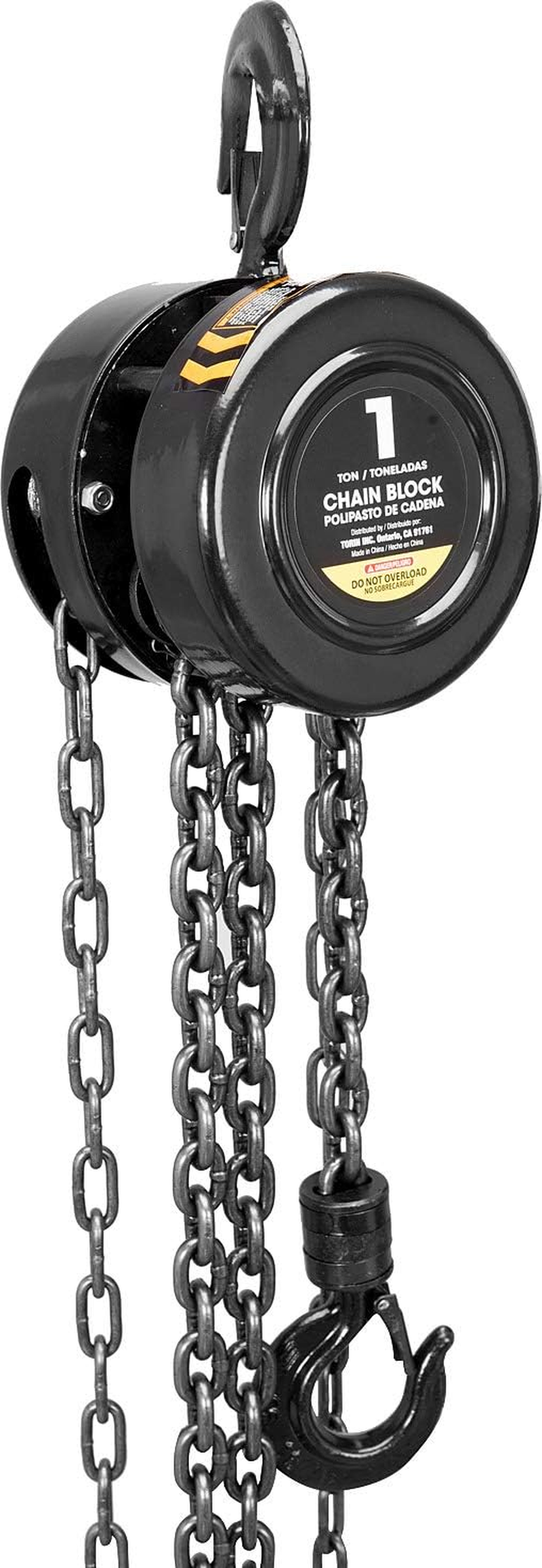 Torin ATR9010B Manual Hand Lift Steel Chain Block Hoist with 2 Hooks, 1 Ton (2,000 Lb) Capacity, Black image number 5