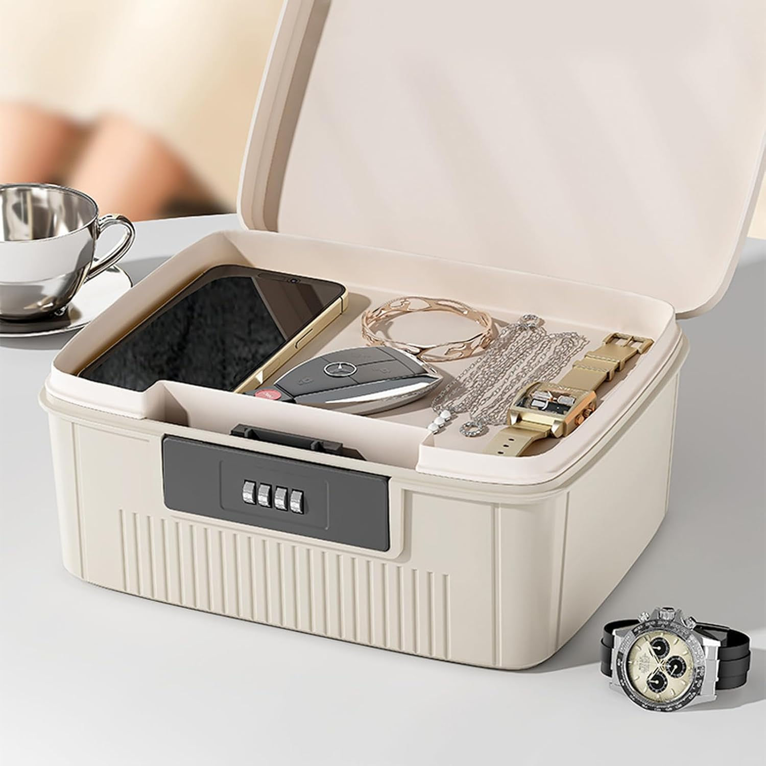 20 * 25 * 10Cm Medicine Organizer Box First Aid Health Emergency Storage Box Large Capacity Medicine Storage Bins with Combination Locks(White) - Green image number 6