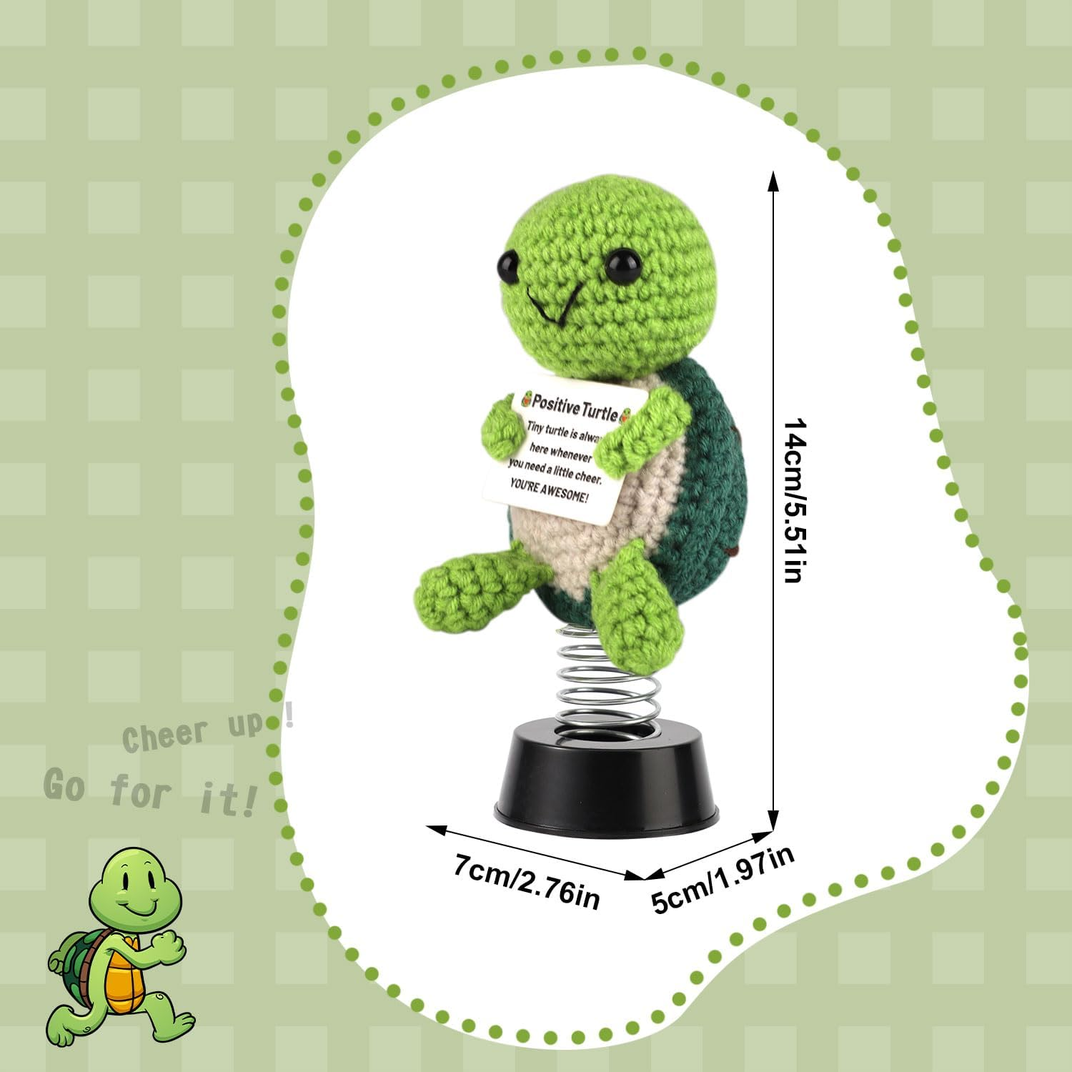 TOYMIS Positive Turtle Crochet, Turtle Car Dashboard Decoration Emotional Doll Support Crocheted Animal Bobblehead for Car Dashboard Ornament Home Office Desktop Decor Inspirational Gift image number 3