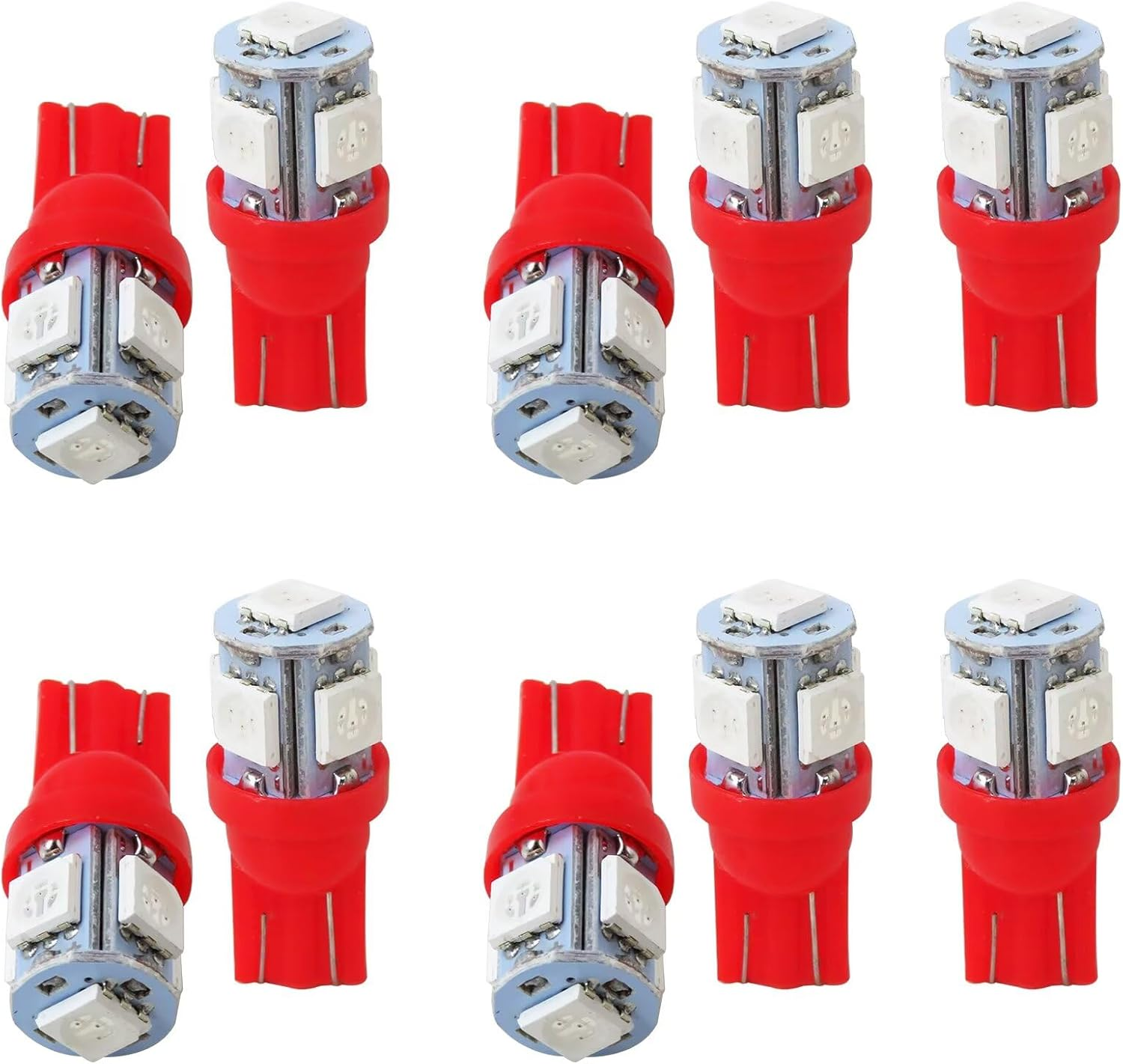 DOORYARD 10X Replacement for T10 5Smd 194 168 Light Bulb Wedge Tail Plate Parker 5050 Interior Globe Dash, 12 * 28Mm, 12V, Red
